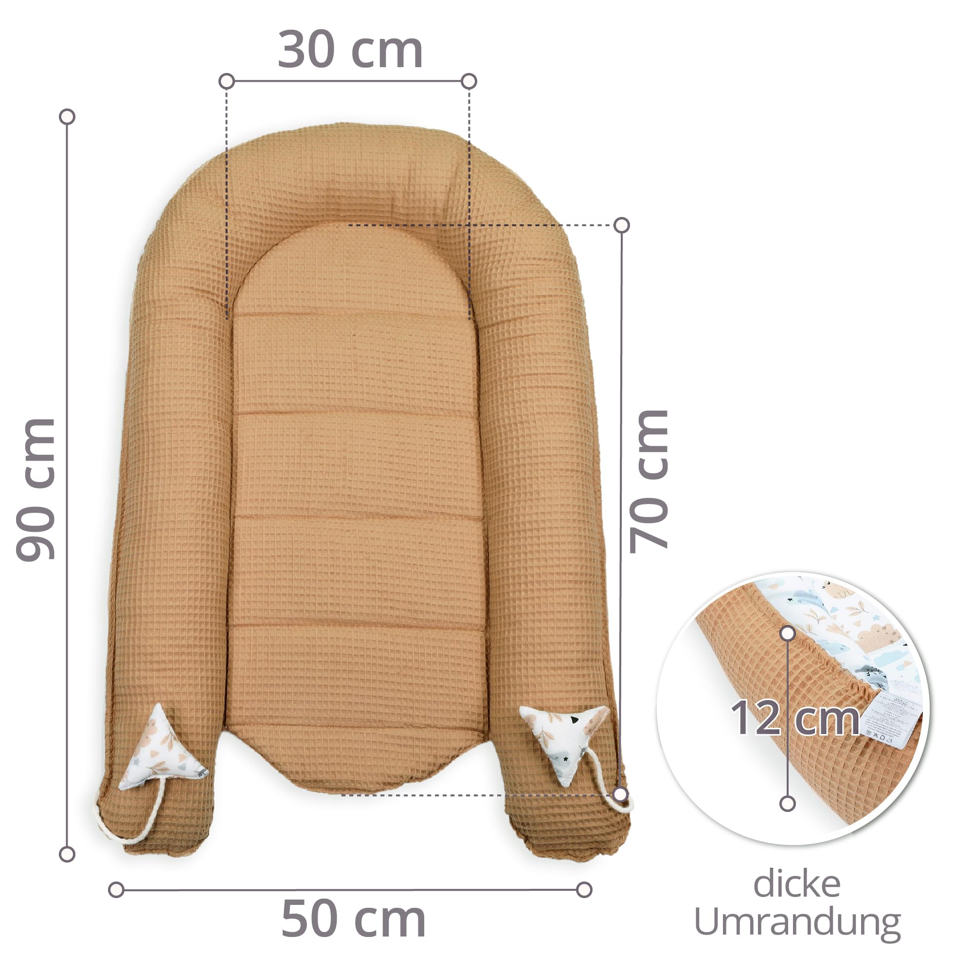 Totsy Baby Nido per neonati 90x50 cm - Nido del bambino realizzato a mano su entrambi i lati, in cotone Piqué Cialda Gufi Marroni