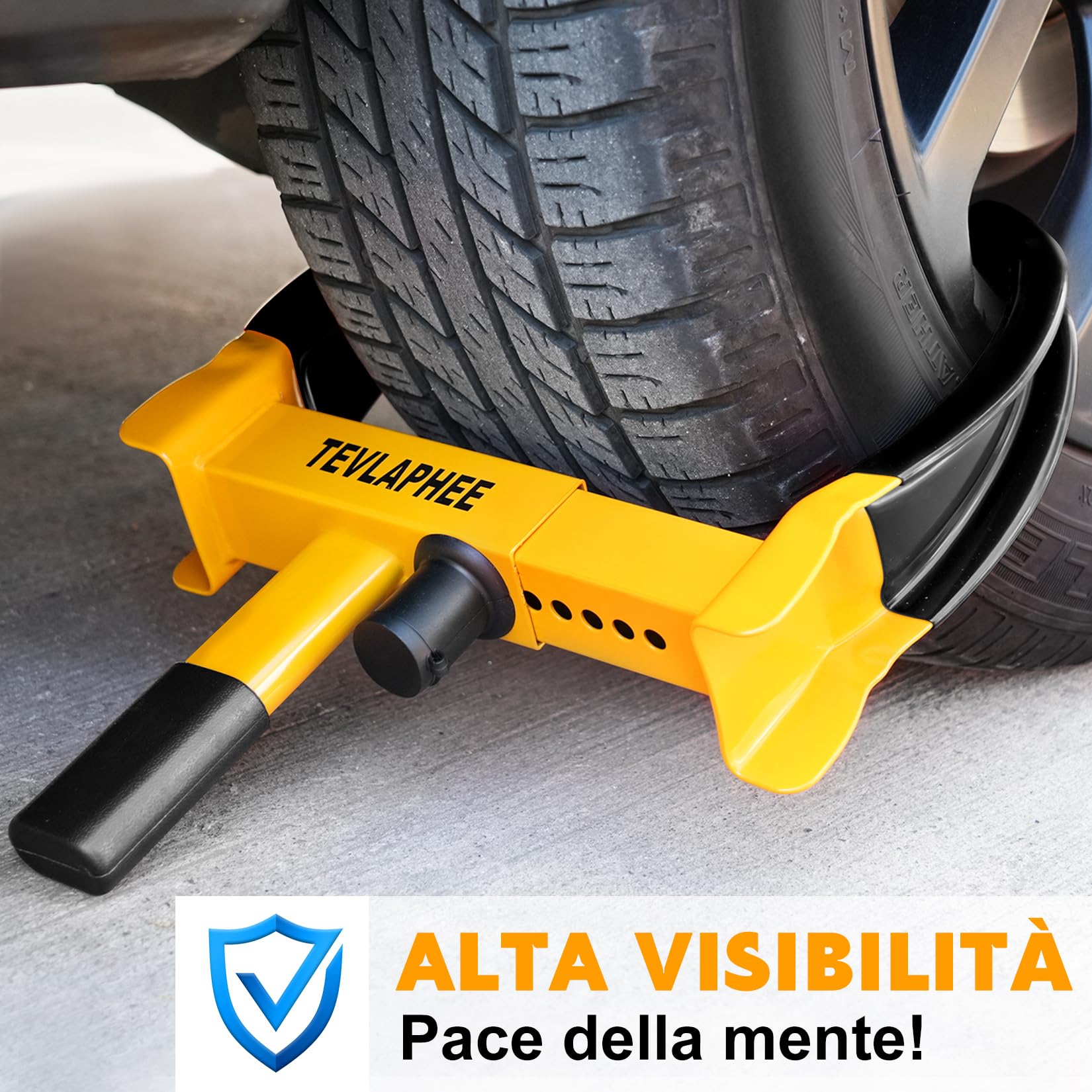Tevlaphee Antifurto Blocca Routa Alta Sicurezza, Universale, Regolabile, Serratura Anti-Perforazione, Ganascia Blocca Ruota,bloccaruota auto con Blocco di Nucleo in Rame con 3 Chiavi (Nero & Giallo)