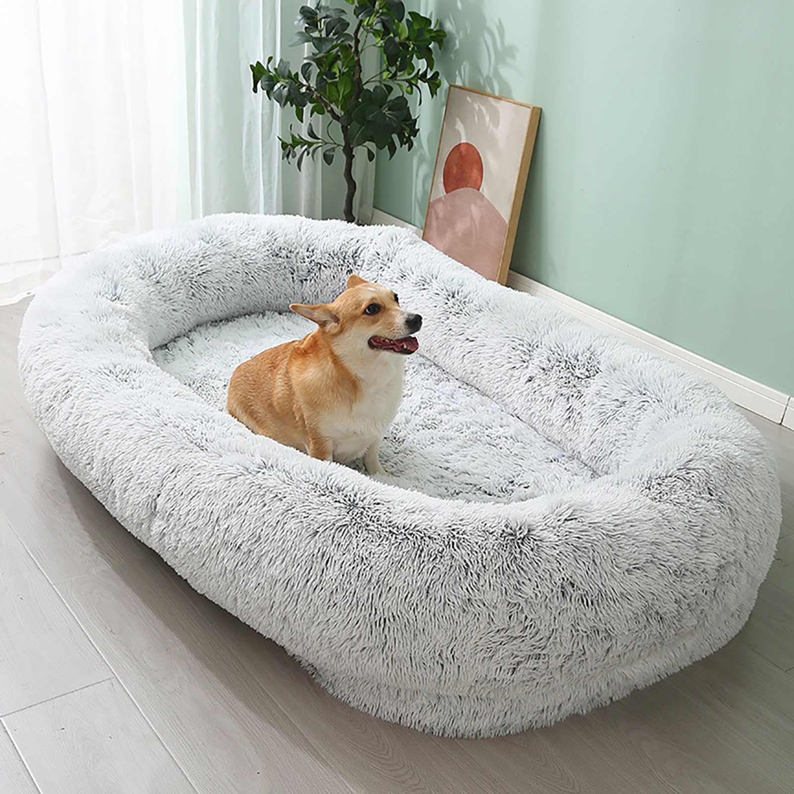 Human Dog Bed, Extra Large Waterproof Washable Giant BeanBag for Ultimate Comfort, Faux Fur Fluffy Pet Lounger