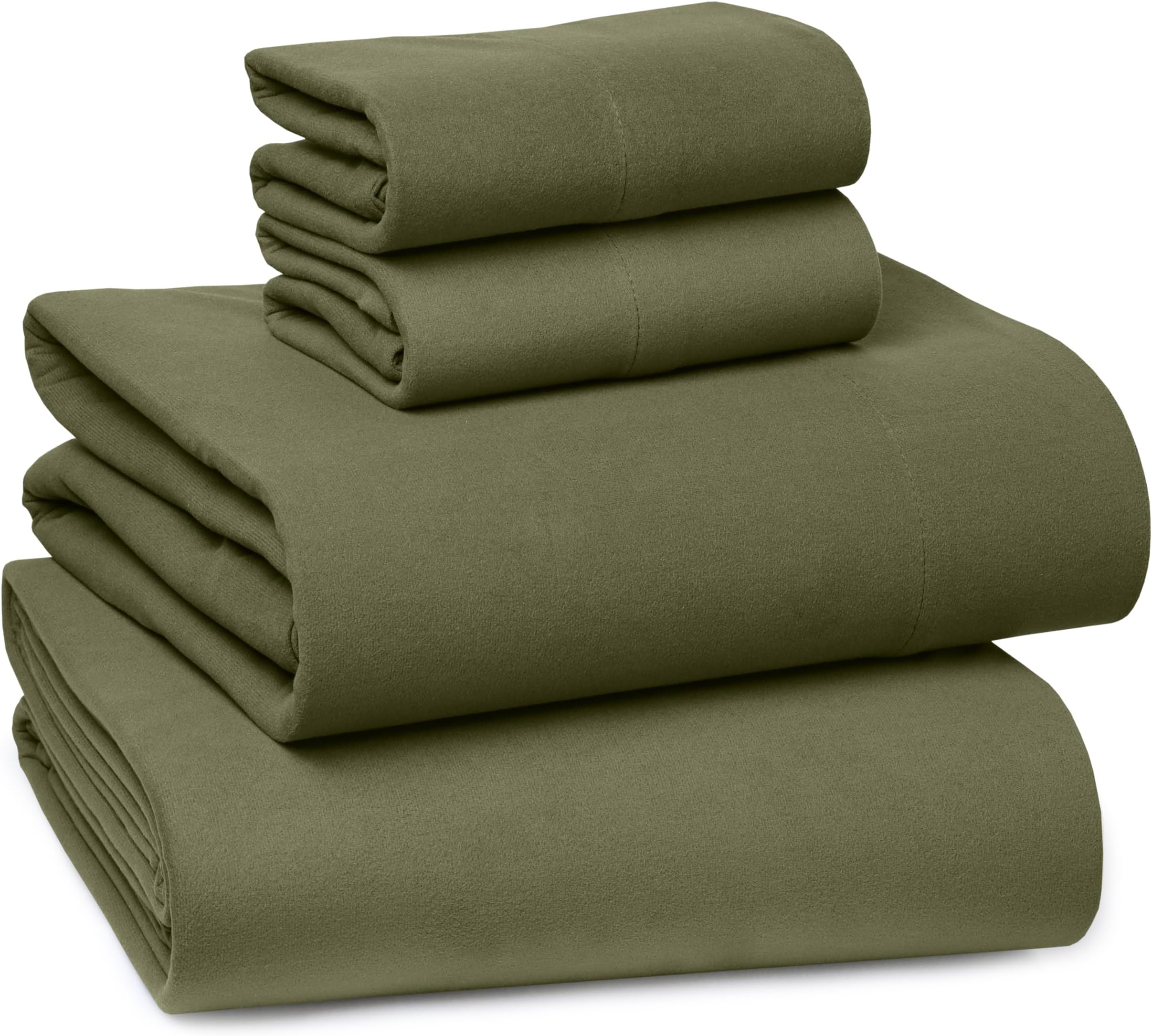 Flannel Sheets – Full Sheet Set, Ultra Soft & Cozy Double Brushed, 15" Deep Pocket, 360° Elastic for Secure Fit, No Pilling, 4 Pieces (Flat, Fitted, 2 Pillowcases), Olive Stone