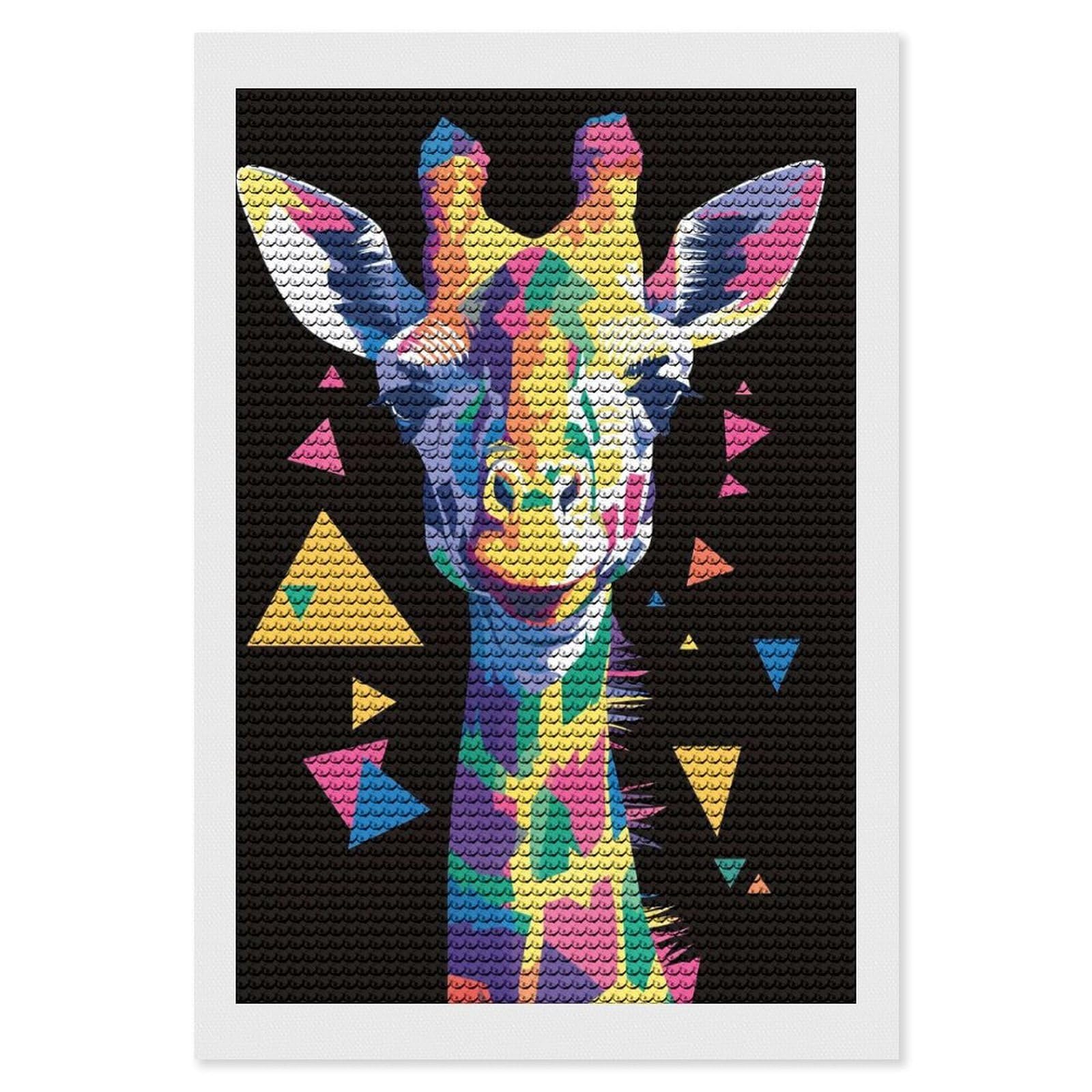 Junmoney Colorful Geometric Giraffe Portrait Diamond Painting Kit 8"x12", Thoughtful Handmade Gift, for Creative Relaxation, Printed Canvas, Cosy Home Accent