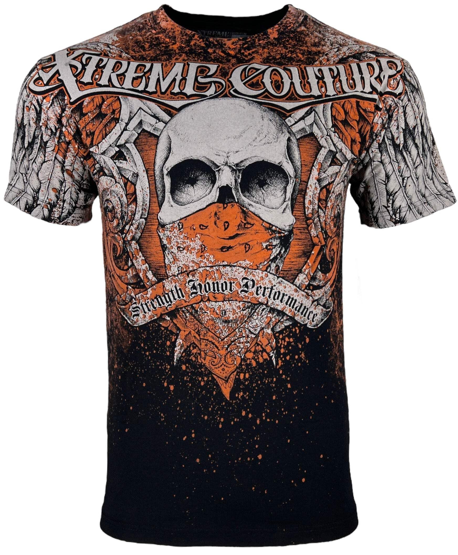 Xtreme Couture by Affliction Men's T-Shirt Orthodox Skull Biker Y2K, Black, XL