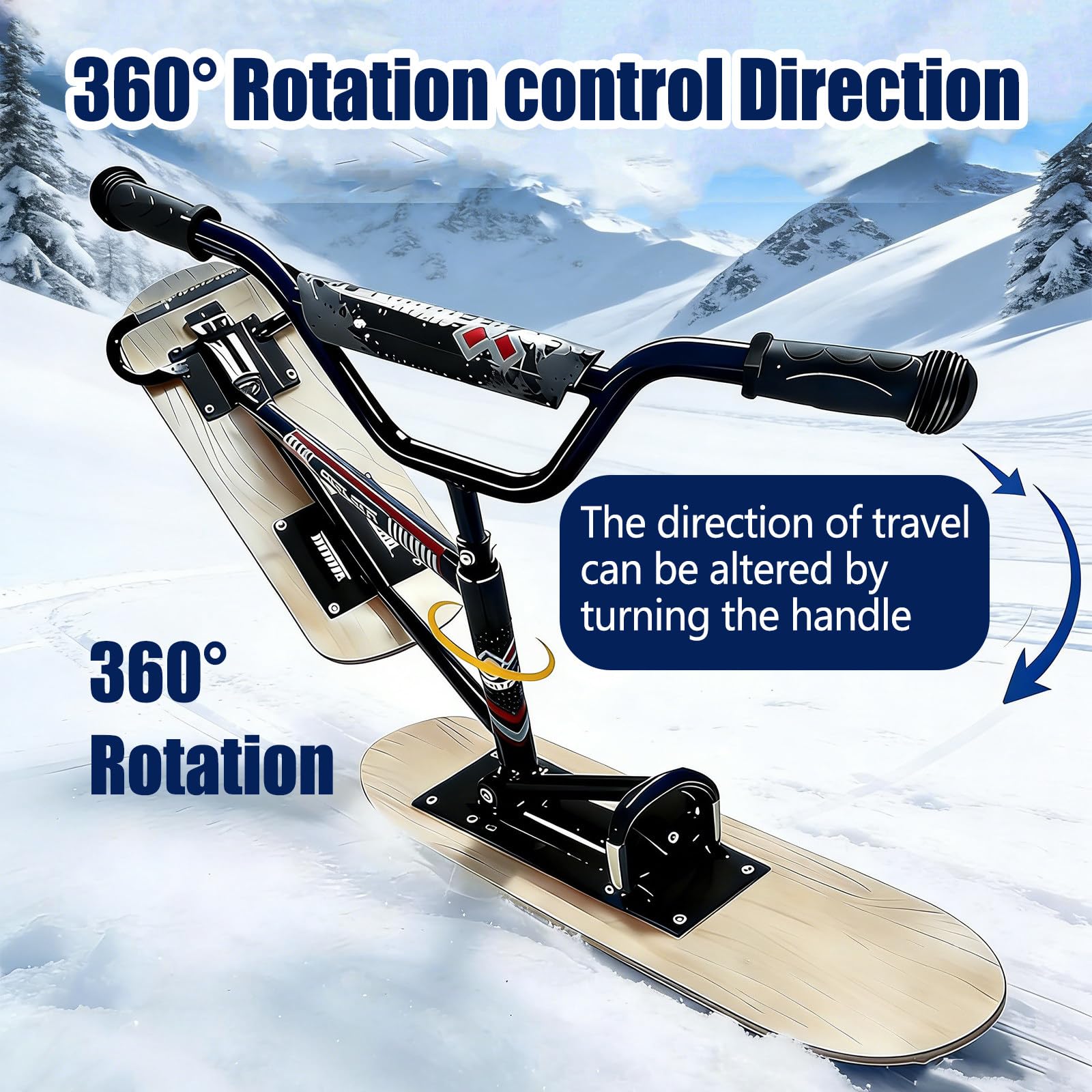 Monopattino da sci, leggero, girevole a 360°, telaio in lega di alluminio rinforzato, design a doppia tavola per sport sulla neve, adatto per adulti e ragazzi