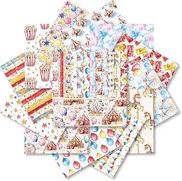 Amusement Park Thmem Scrapbook Paper Ferris Wheel Balloon 6-inch Single-sided Decoupage Handmade Origami Gift Materials Decorative Paper Folded Flat Card Making Journal Craft - 24 Sheets