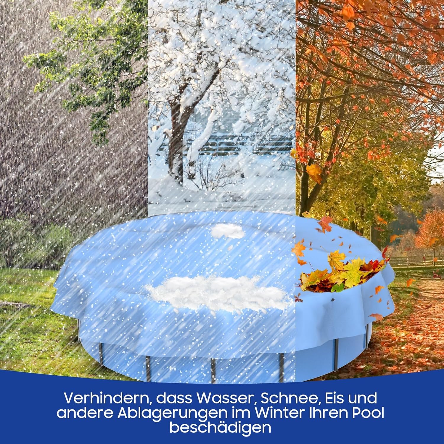 Poolkissen Winter Rund 4m Luftkissen Pool Kissen überwinterung XXL Pool Winterkissen mit Doppelnaht bis -25°C, Doppelt Abgedichtetes Ventil, 0.4mm Dickes PVC für Poolabdeckung Winter