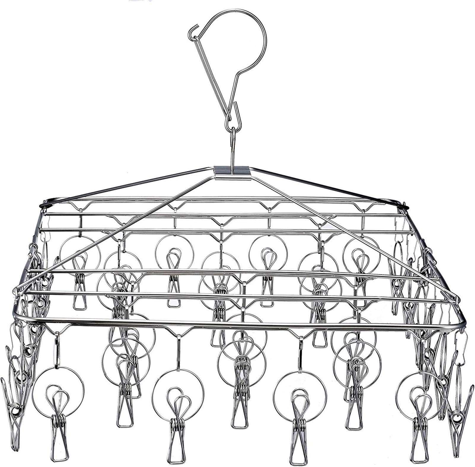 Clothes Drying Racks Heavy Duty Laundry Drip Hanger Stainless Steel Laundry Foldable Drying Rack Clothing, Towels, Underwear, Lingerie, Socks - 30Clips