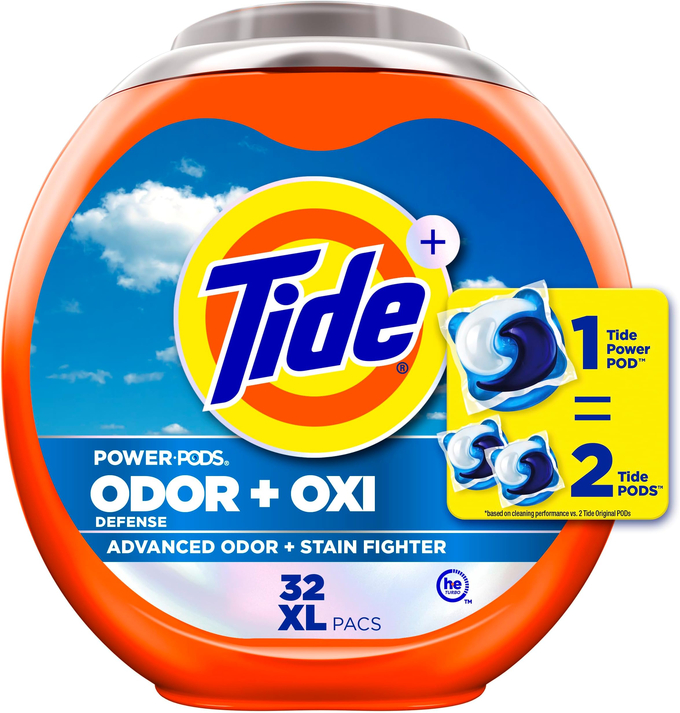 Odor Defense + Oxi Laundry Detergent Pacs, Original Scent, 32 Count, Advanced Odor + Stain Fighter