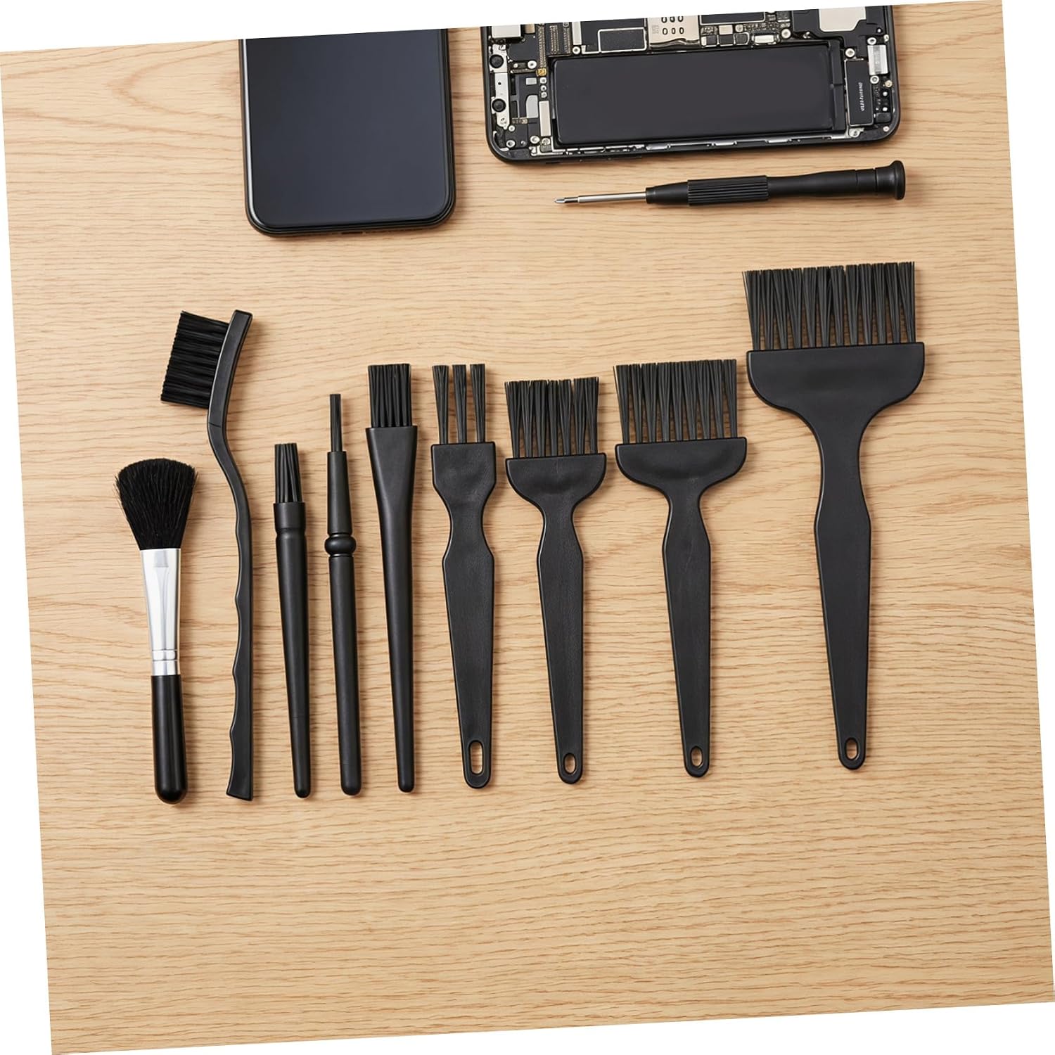 Gatuida 9pcs Small Portable Anti Static Keyboard Cleaning Brushes Set for Tech Devices and Circuit Boards, Plastic and Alloy Material, Prevents Static Buildup, for Lab Use and Computer