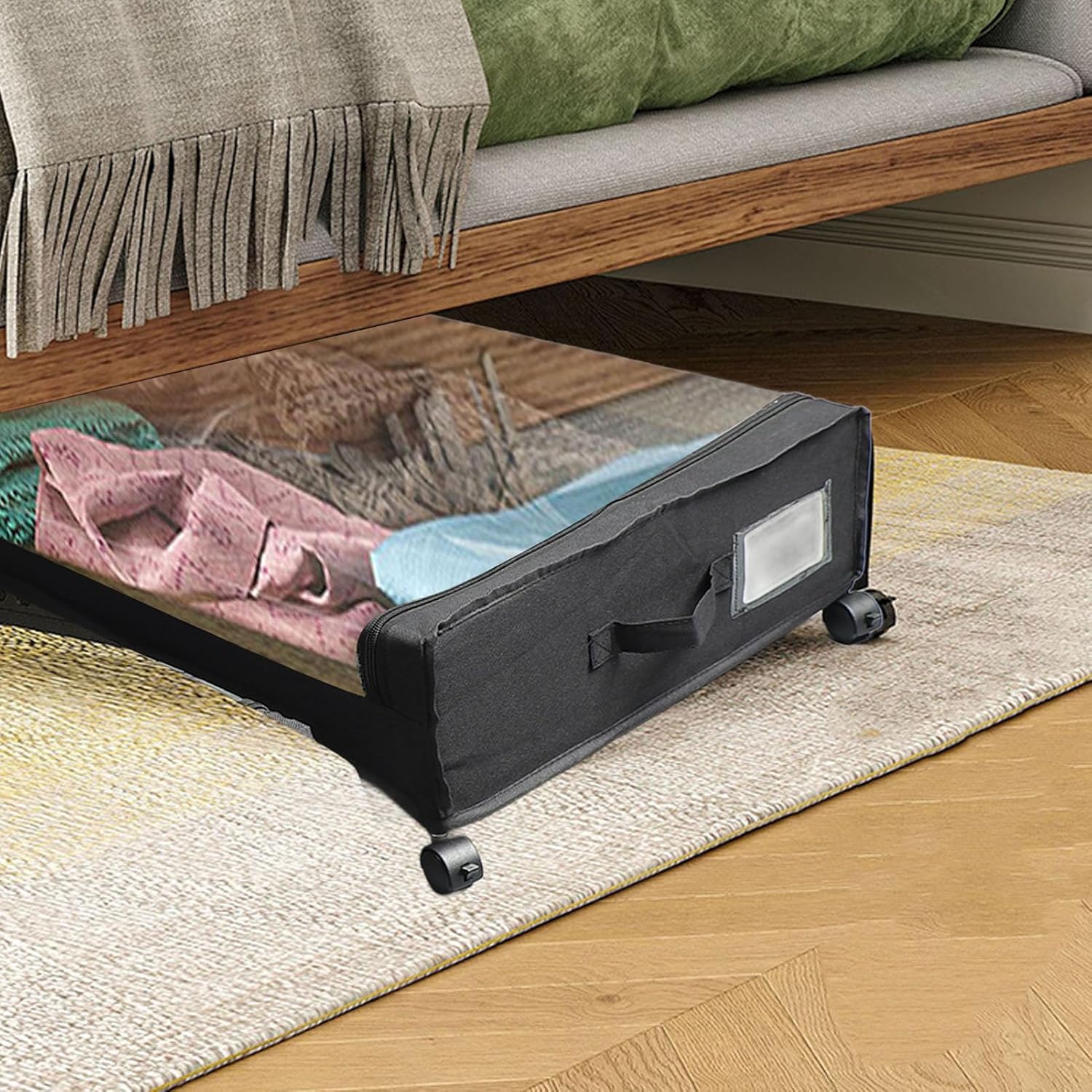 Srliya Underbed Storage Container Large Capacity Easy Assembly Multifunctional with Wheels Underbed for Bedroom