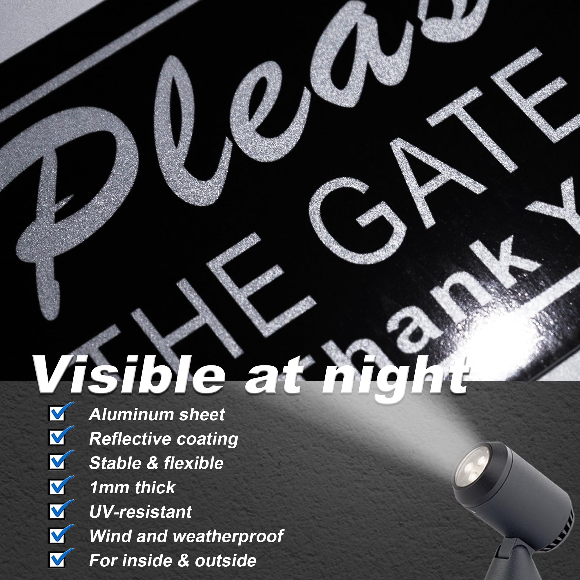 TAKULA 25 * 9CM PLEASE CLOSE GATE SIGN-Black and White Laser Engraving, Reflective Aluminium, UV Resistant - Image 3