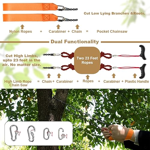 Miniatura 4 de GSSHBR Sierra de cuerda de mano de alto alcance de 55 pulgadas para ramas de árbol con 70 hojas de dientes afilados en ambos lados, sierra de