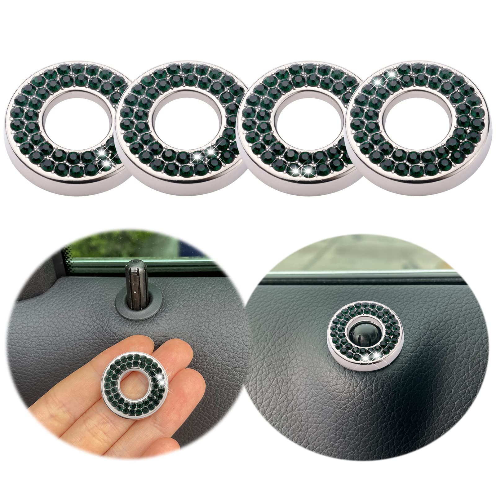 Pikki Bling Dark Green Car Door Lock Accessories Bling Car Accessories Bling Car Inner Door Lock Accessories for C Class Accessories (Dark Green)