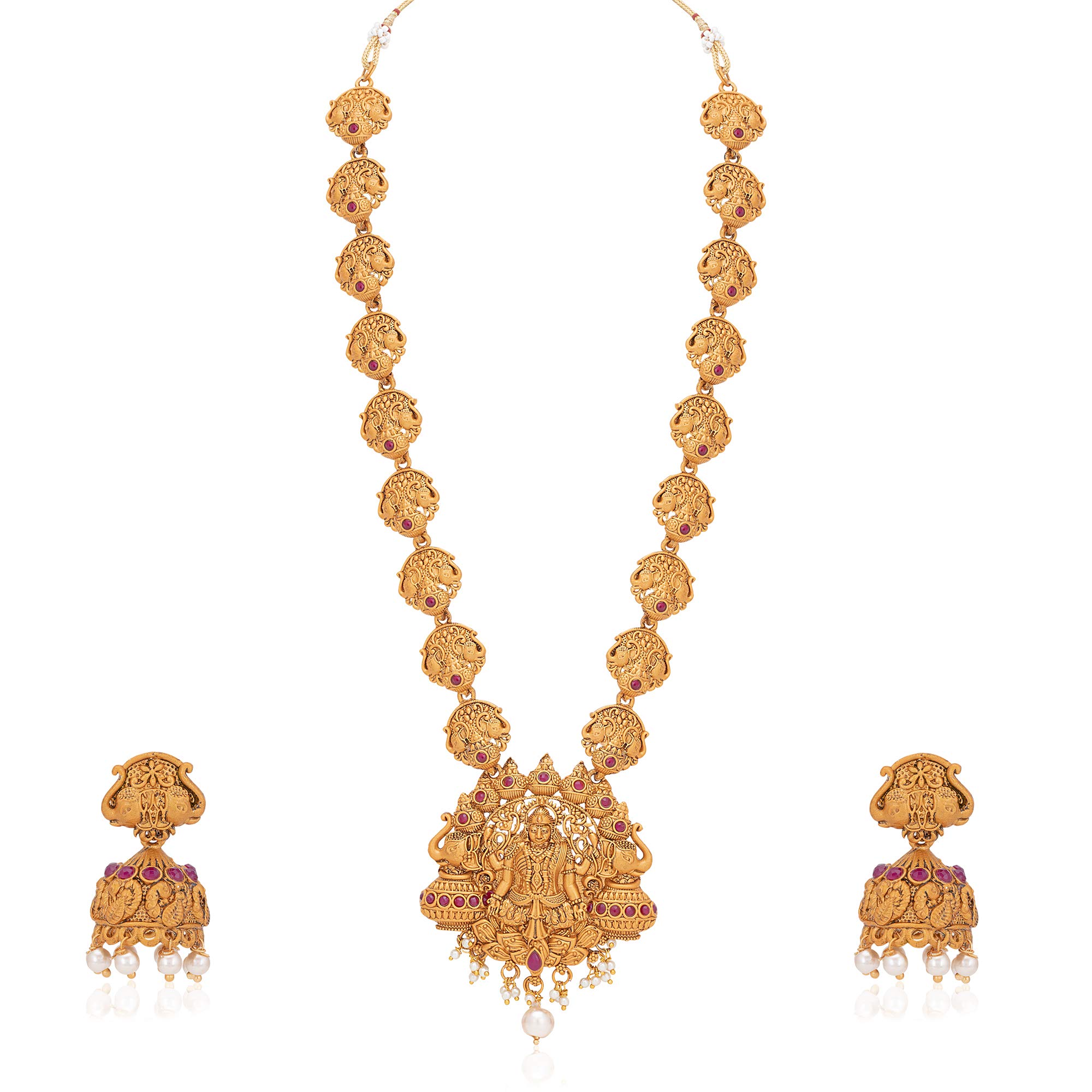 Sukkhi Splendid Pearl Gold Plated Goddess Temple Jewellery Long Haram Necklace Set for Women (SKR80488), Pink & Green, Free Size (B08ZSMKGJY) Amazon Price History, Amazon Price Tracker
