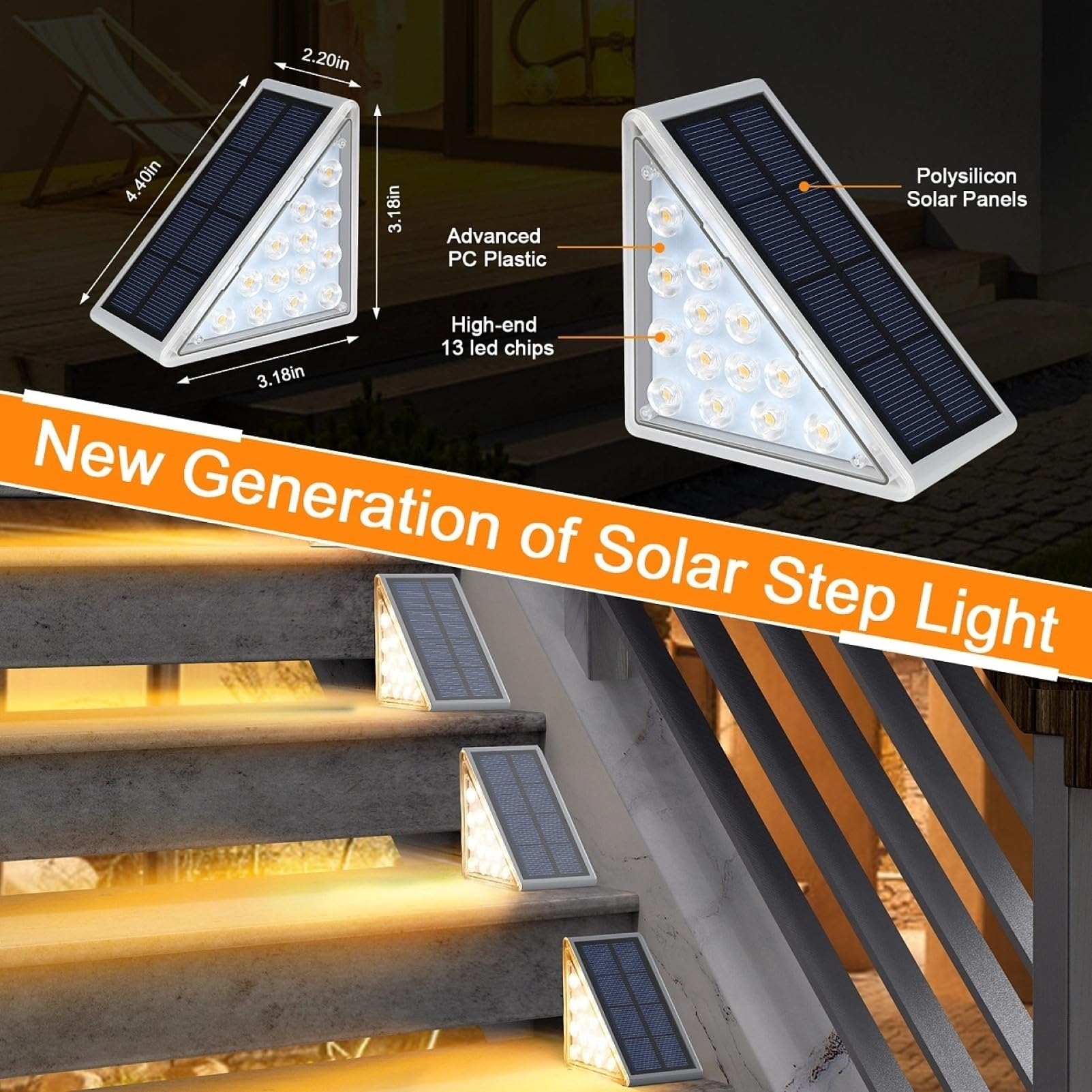 Lumières D'Appel De Bordure Solaires À LED Imperméables, 4 Pack (Gauche+Droite), Lumière Chaude Pour Allée Porte D'Entrée