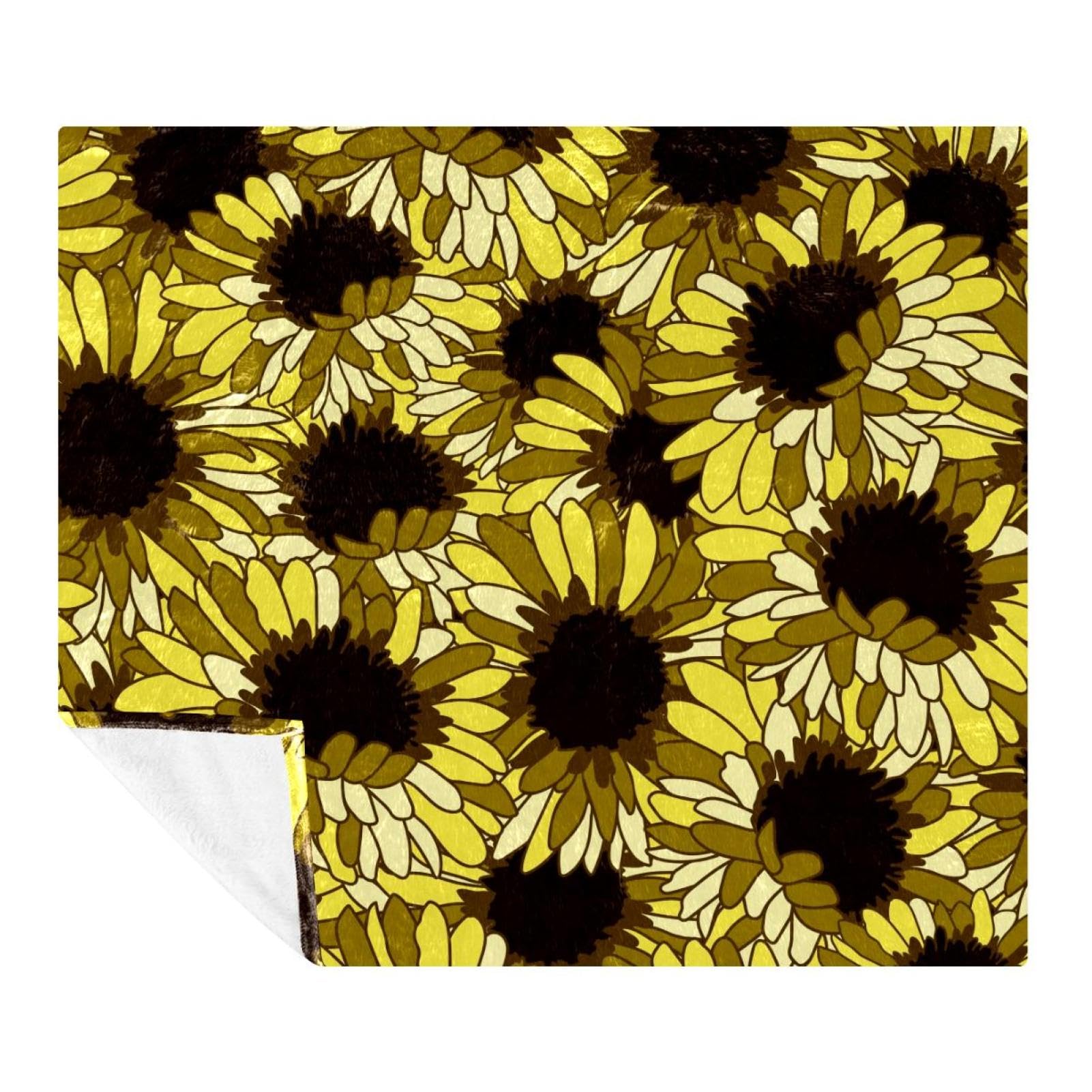 Couverture polaire microfibre 150x130 cm plaid doux marguerites jaunes lit voyage