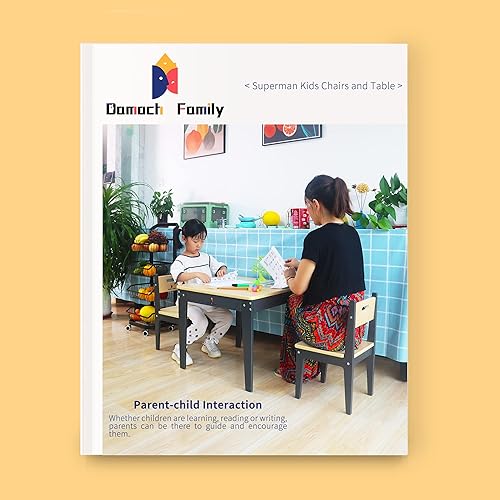 Miniatura 2 de Damoch Family Juego de sillas y mesa para niños para sala de juegos, juego de mesa de actividades para preescolar (gris y lacado)