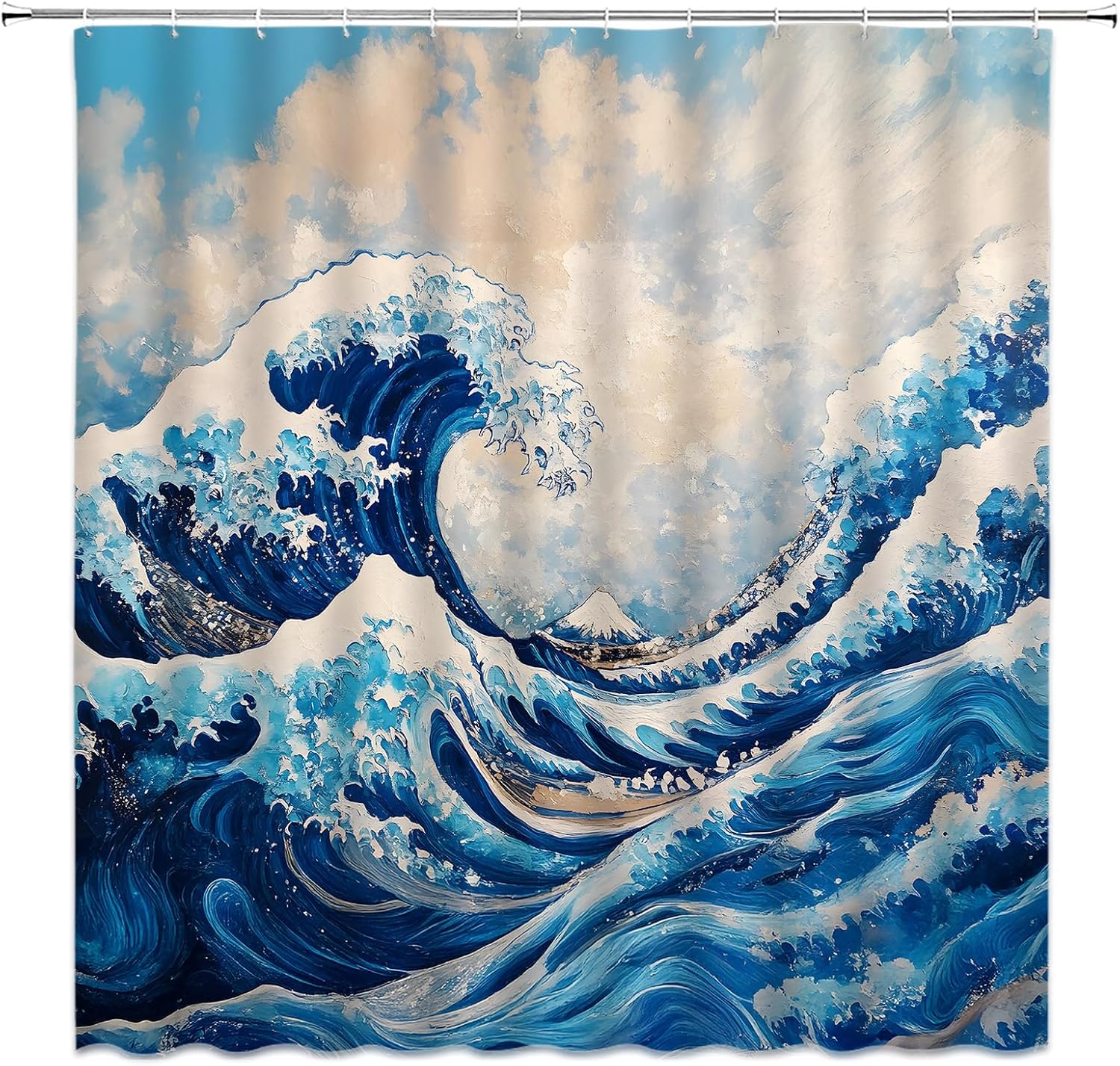 Great Wave Shower Curtain Japanese Hokusai Wave of Kanagawa Ocean Boat Mount Fuji Art Paintings Home Fabric Bathroom Decor Set Include Hooks,(70" Wx78 H)