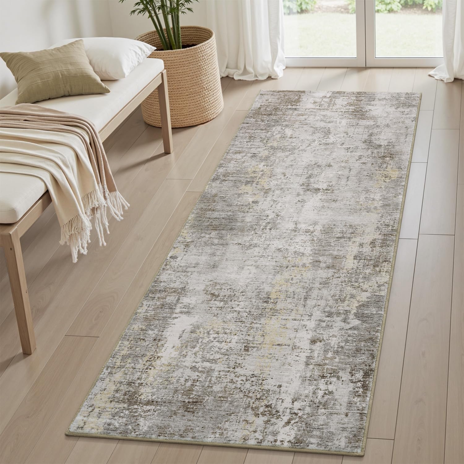 AMOAMI 2 x 8 Hallway Runner Rug Non Slip Super Soft Long Runner Rugs Machine Washable Low Pile Modern Abstract Runners for Hallways for Bedroom