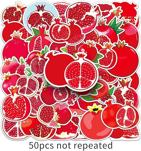 Miniatura 5 de Calcomanías de granada, 50 unidades, impermeables, lindas frutas rojas, calcomanías para botella de agua, laptop, álbum de recortes, patineta,
