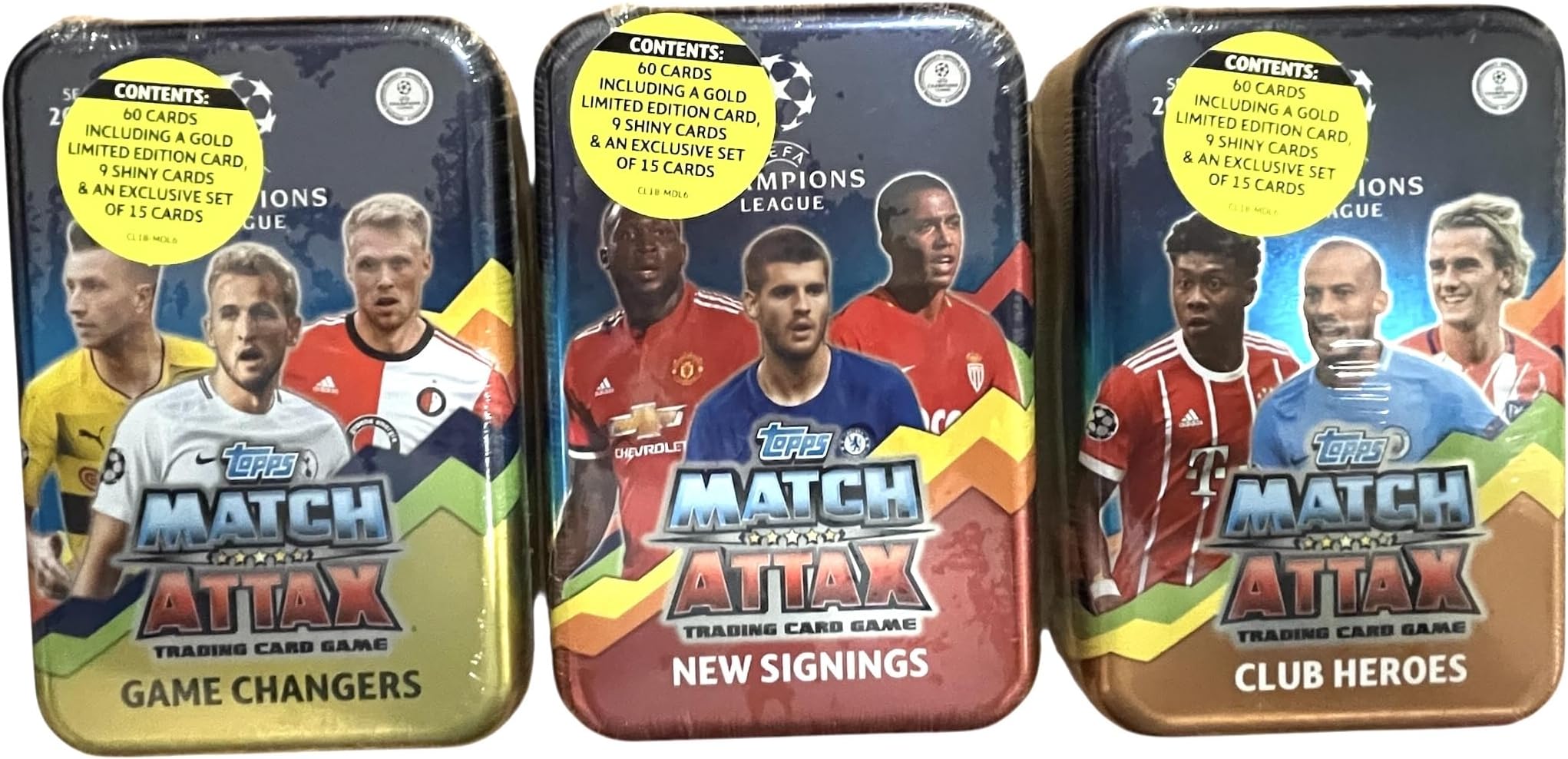 Topps Match Attax Season 2017/18 - Mega Tin with 60 Cards including 1 Gold Limited Edition Card and one 15 pcs limited Set of Cards