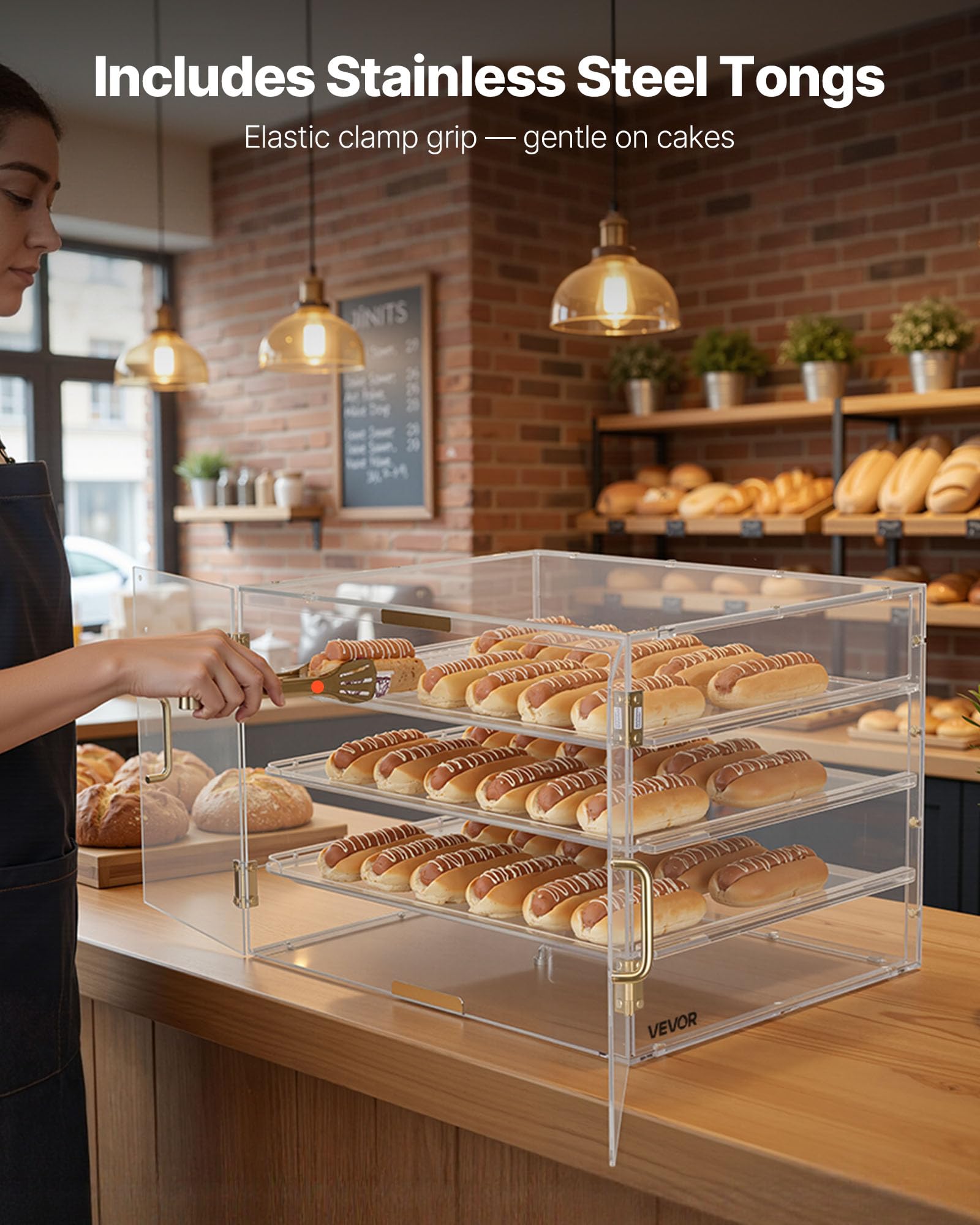 VEVOR Vetrina per Pasticceria da Banco, Espositore Vetrina per Pasticceria Commerciale a 4 Ripiani, Portapane in Acrilico Trasparente per Cucina Torte con Porta Posteriore Magnetica per Biscotti