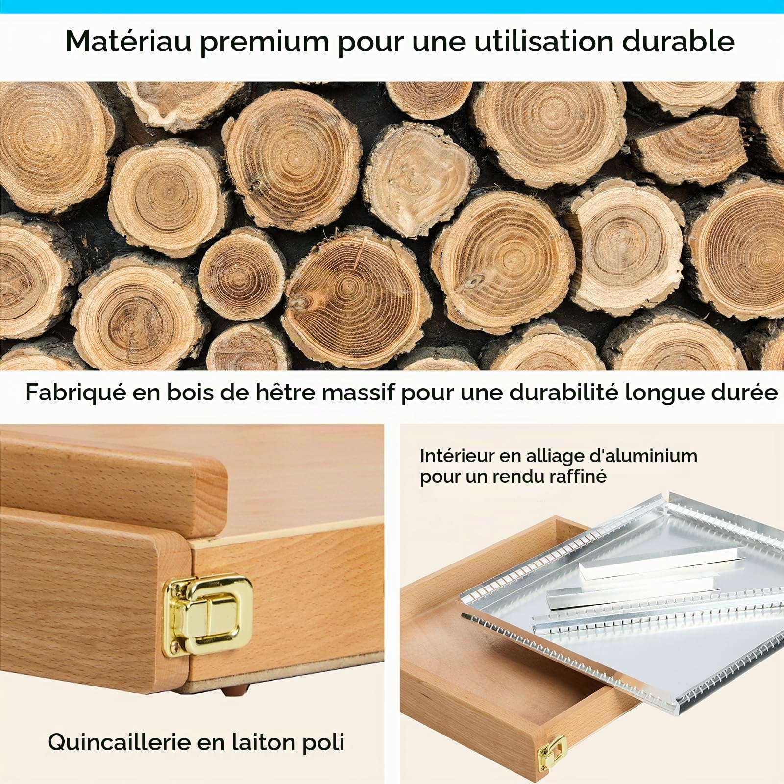 Meeden Studio Sketchbox Chevalet de table avec tiroir doublé en métal – Réglable en bois de hêtre massif et chevalet de boîte à croquis avec rangement, parfait pour studio ou Plein Air