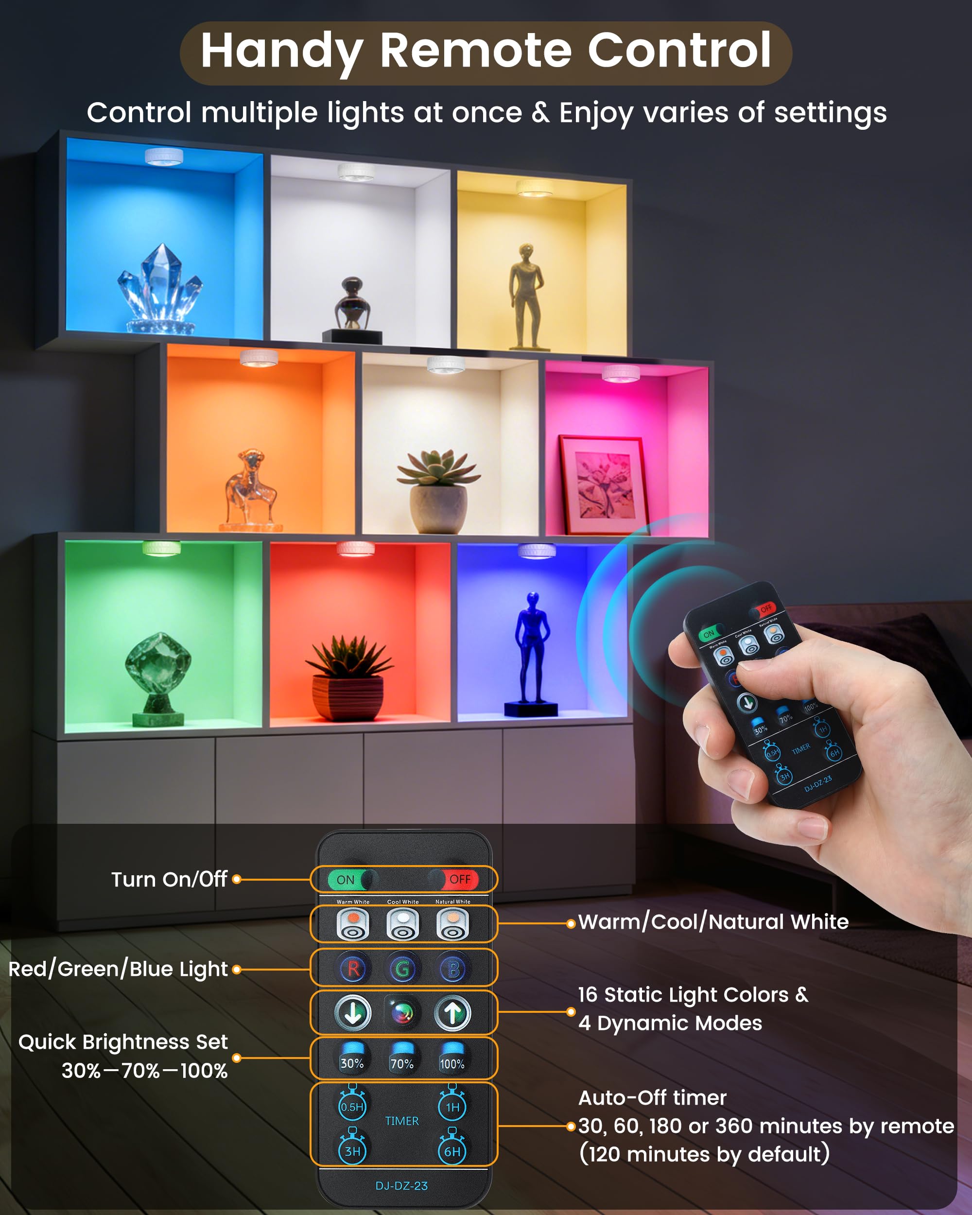 TECOMLIGHT Luci a disco con telecomando, funzionamento a batteria, senza fili, per illuminazione sotto armadietto, da attaccare al rubinetto, per cucina, scaffale, confezione da 6, colore: bianco