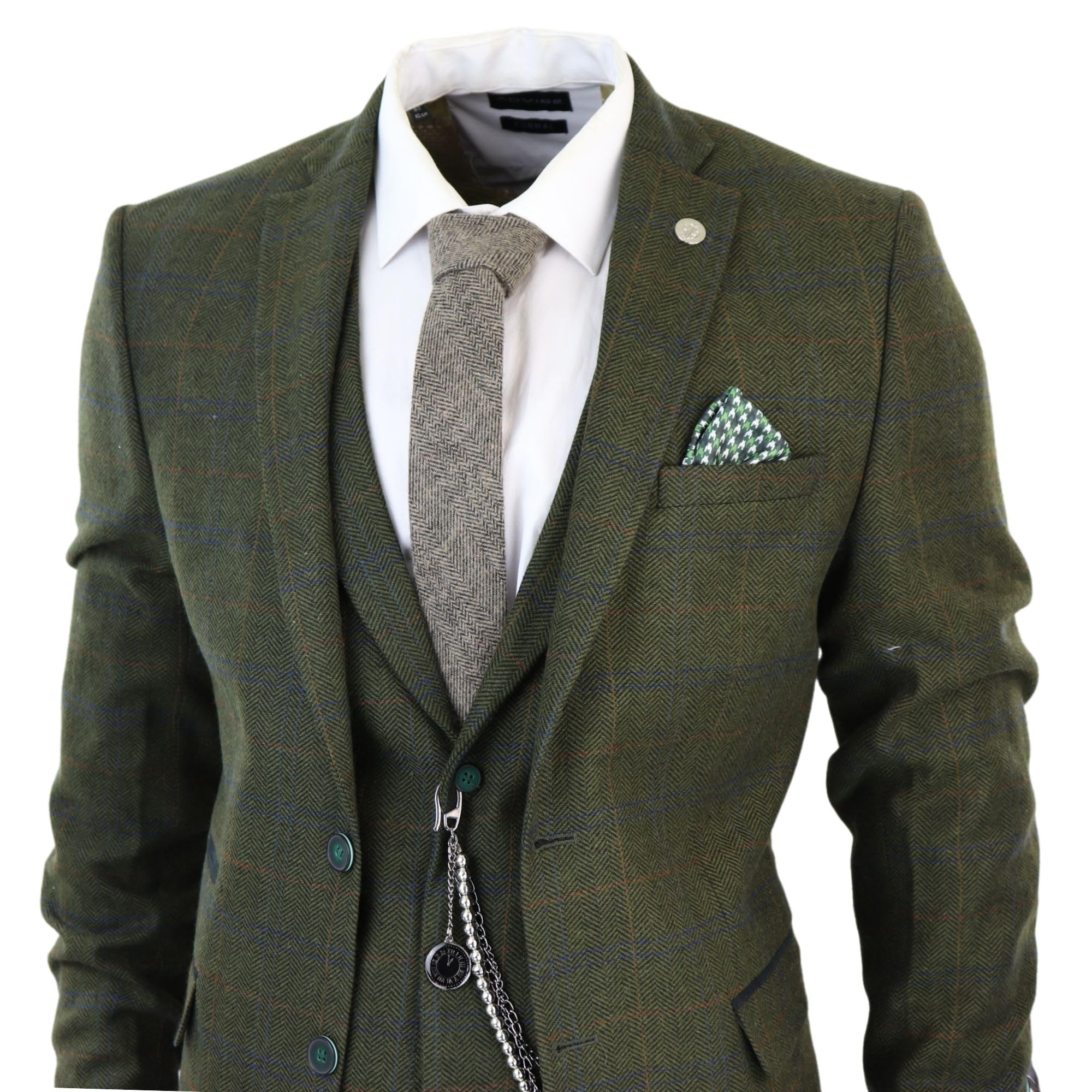 TruClothing.com Herren 3 Teilig Anzug Wolle Tweed Grün Blau Braun Karo 1920s Gatsby Formelle Anzüge