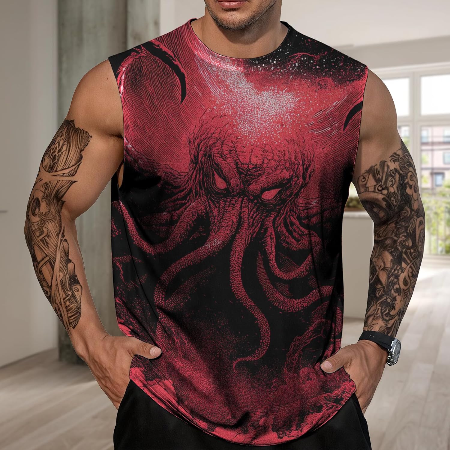 Workout Tank Tops for Men Loose Fit Breathable Skin-Friendly Summer Shirt Lightweight T Shirt Casual Beachwear - Image 2