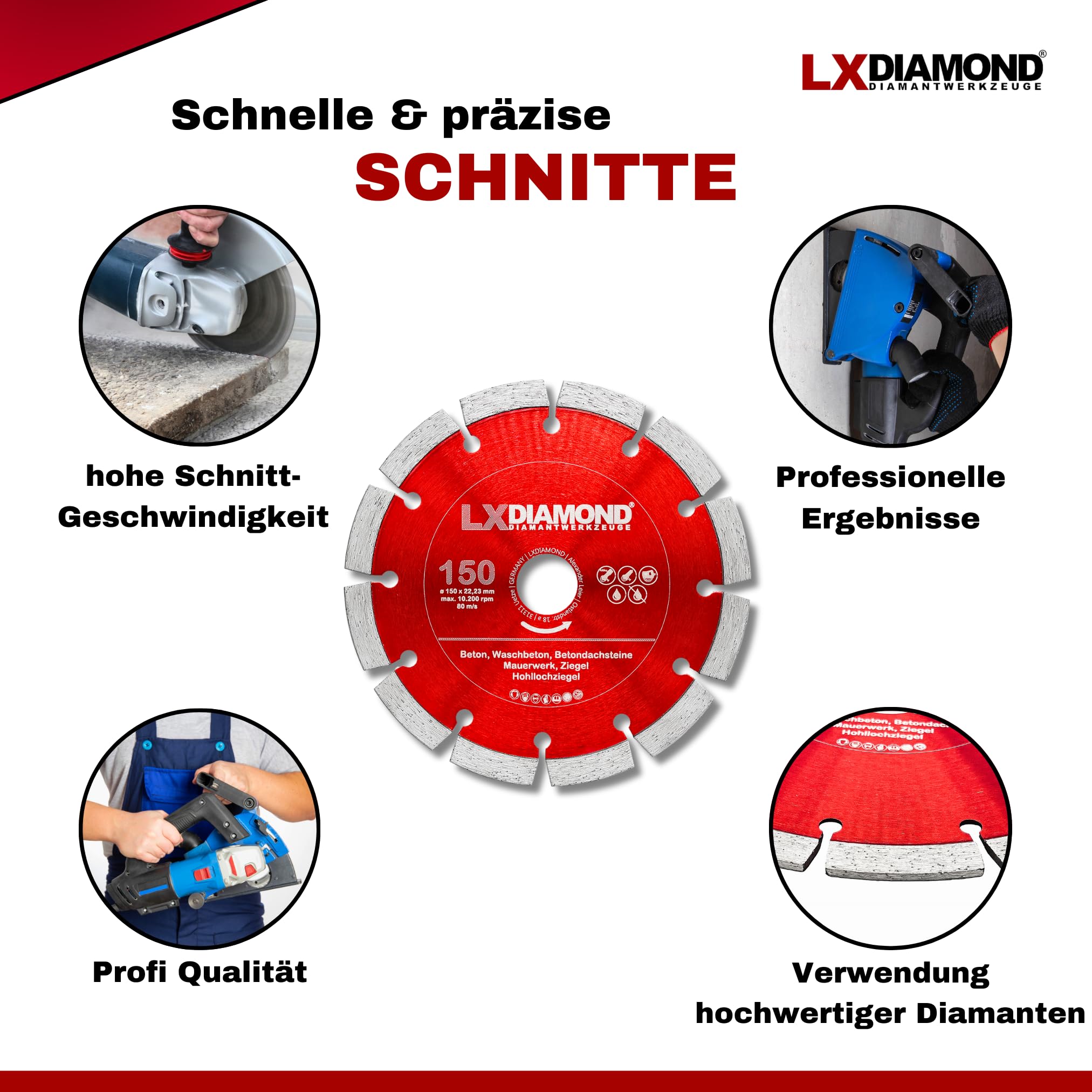 2x Diamant-Trennscheibe 150mm x 22,23mm für Winkelschleifer Mauernutfräse Schlitzfräse - 150mm Diamantscheibe für Stein Beton Ziegel Mauerwerk - 150 mm Steinscheibe in Profi Qualität