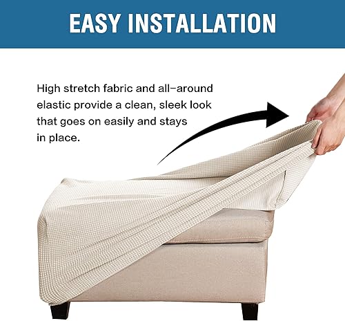 Miniatura 10 de H.VERSAILTEX Funda otomana rectangular de longitud de ajuste de 29 a 34 pies, funda para reposapiés, fundas protectoras para reposapiés, con tela