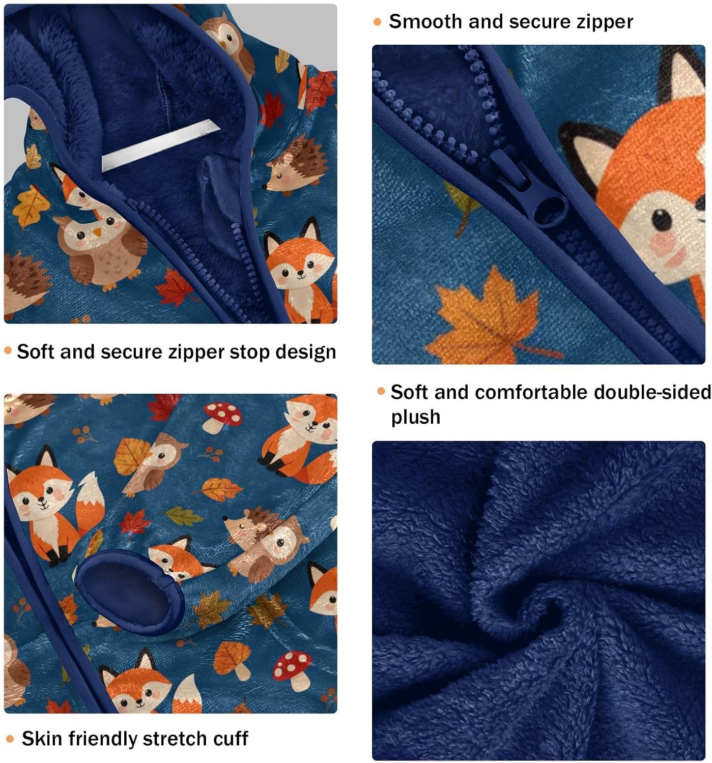 forests Animal Pattern Fleece Jacket Toddler Boy Children Coat Navy Blue Fall Baby Boys Clothes