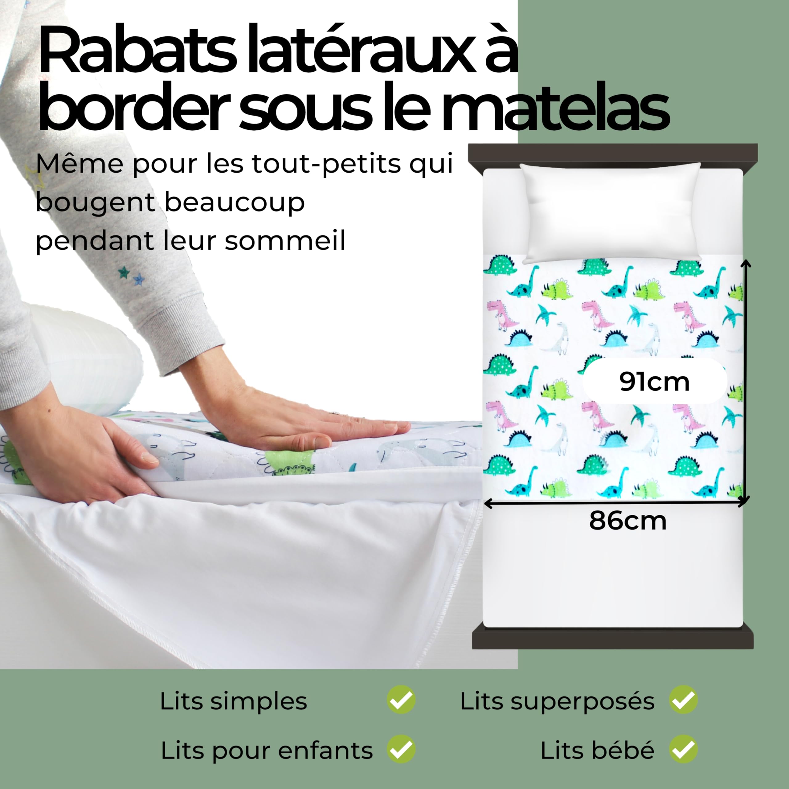 Hygge Sheets protège-Matelas Enfant imperméable – Alèse absorbante Lavable avec Rabats latéraux – Lit Simple – Stop Pipi au lit, Jusqu’à 500 ML (Dinosaure)