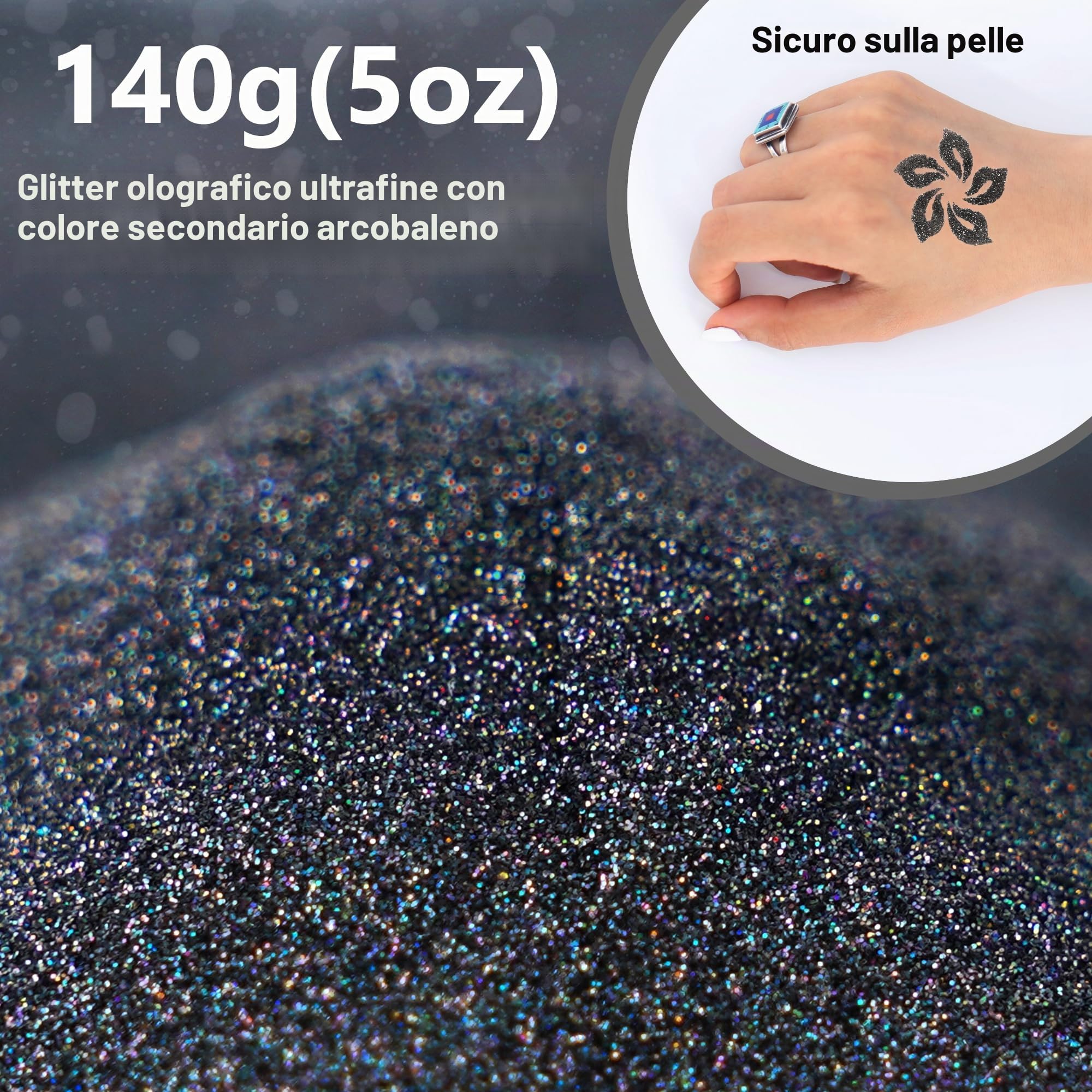 HEMOER Grigio argento Fine Glitter,140g Metallica Glitter per Decorazioni Artigianato, Resina, Epossidica Bicchieri, Candele, Glitter per Arti Pittoriche,Capelli Viso Corpo Occhi Nail Art Festival