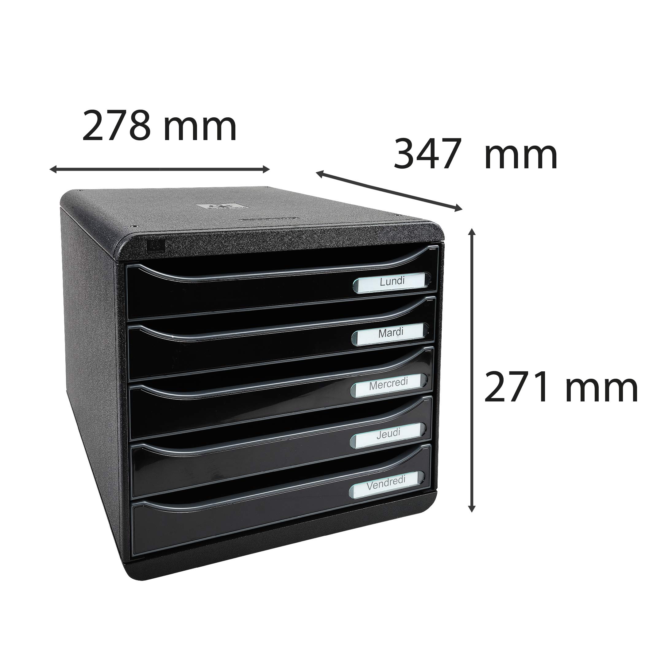 Exacompta 3097214D Premium Ablagebox mit 5 Schubladen für DIN A4+ Dokumente. Stapelbare Schubladenbox mit hoher Kapazität für mehr Platz auf dem Schreibtisch Big Box Plus Glossy Schwarz|Grau