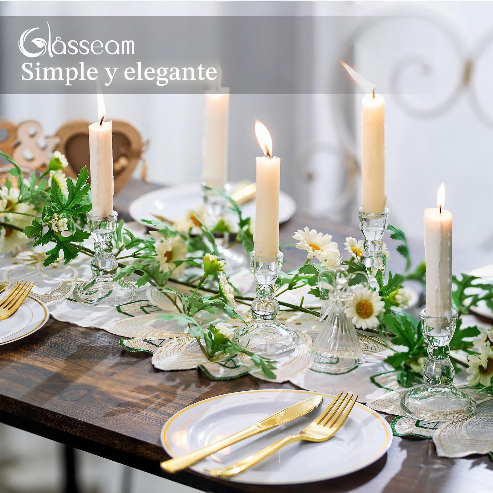 Portavelas De Vidrio, Glasseam 10 Velas Transparentes, Juego De Candelabros Decorativos De Navidad a Granel para El Centro De Mesa para La Cena, La Boda y La Sala De Estar | Transparente, pequeño, Navidad, Adviento, boda, decoración de mesa, comunión