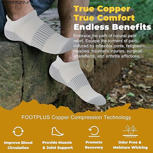 Miniatura 2 de FOOTPLUS Calcetines de compresión de cobre, calcetines deportivos con soporte de arco y acolchado unisex para tobillotripulación para correr,