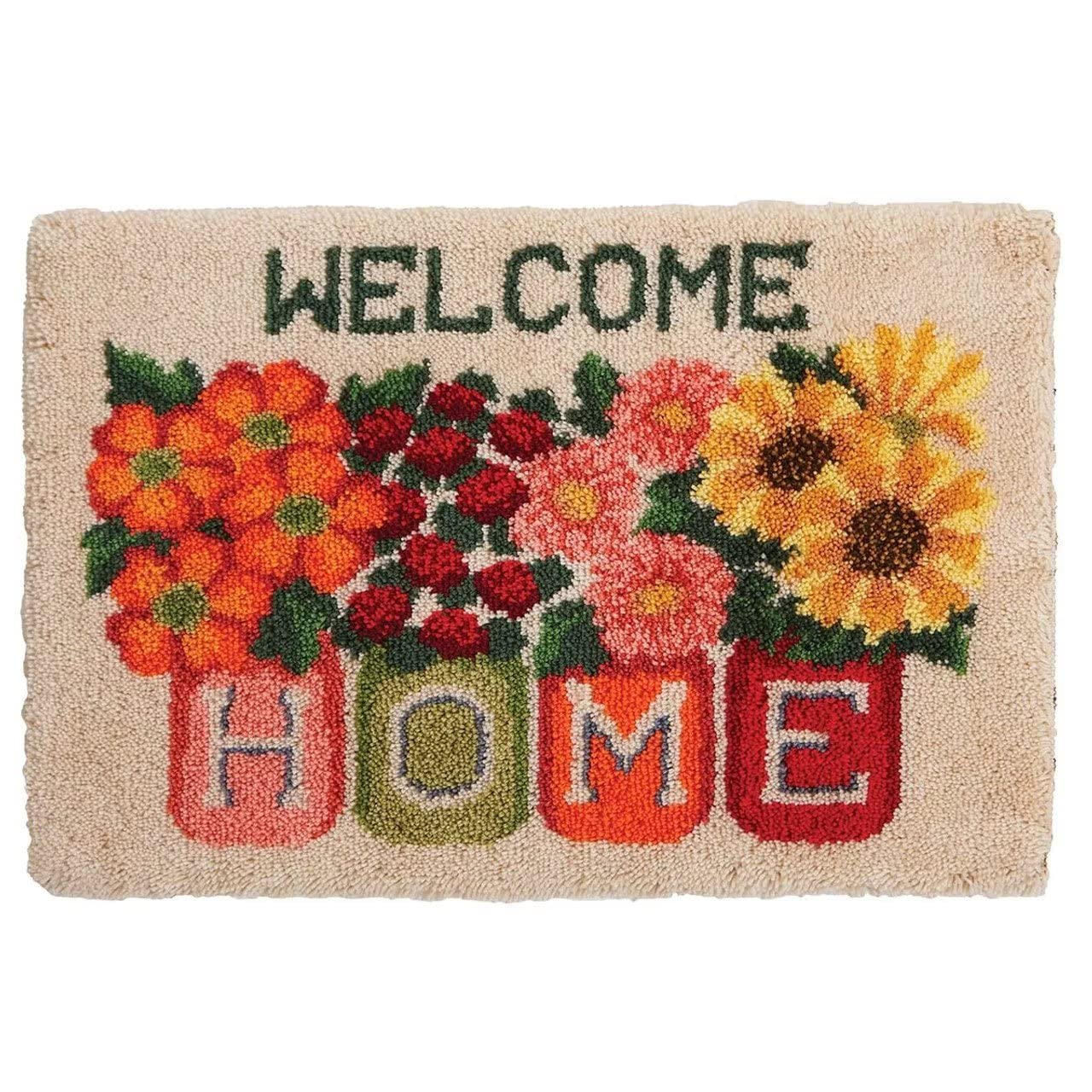 Rocky&Chao Latch Hook Kits Flower Pots 20x15Inch DIY Latch Hook Flower Rug Kit 50x38cm, Home Carpet Rug Making Kit Cross Stitch Embroidery Kits Needlework Crafts Rug for Home Decor