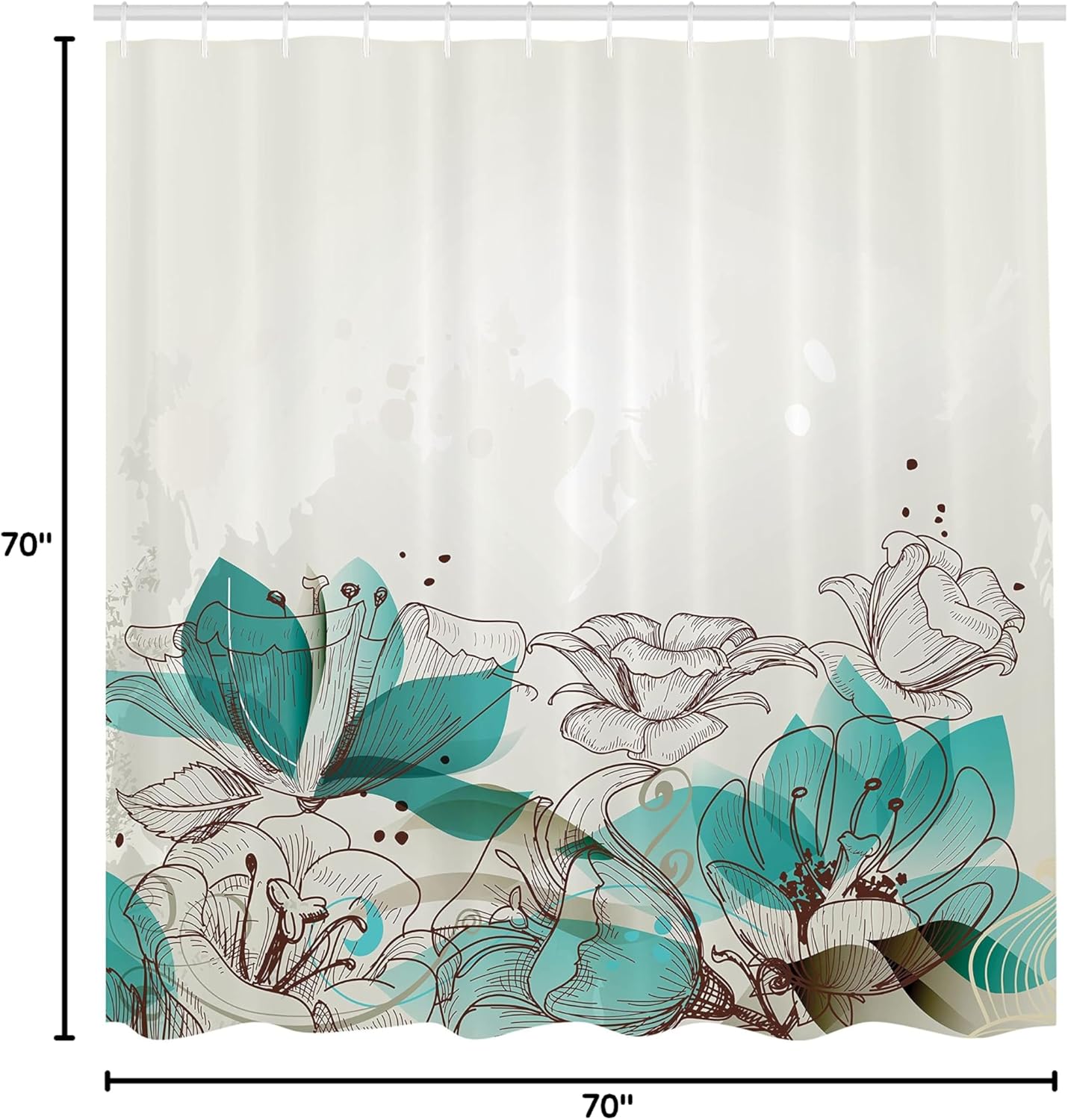 Ambesonne Turquoise Shower Curtain, A Retro Floral Background with The Hibiscus Silhouettes Dramatic and Romantic Nature Style of Art, Fabric Bathroom Decor Set with Hooks, 69" W x 70" L, Beige Teal