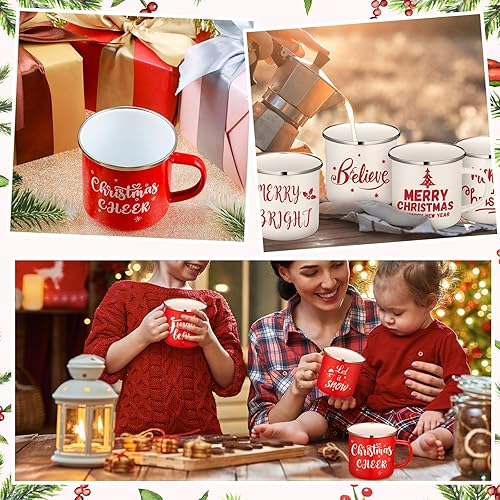 Miniatura 6 de 12 tazas de café de Navidad esmaltadas de invierno con citas de 12 onzas, tazas blancas y rojas, divertidas tazas de café de Navidad para mujeres,