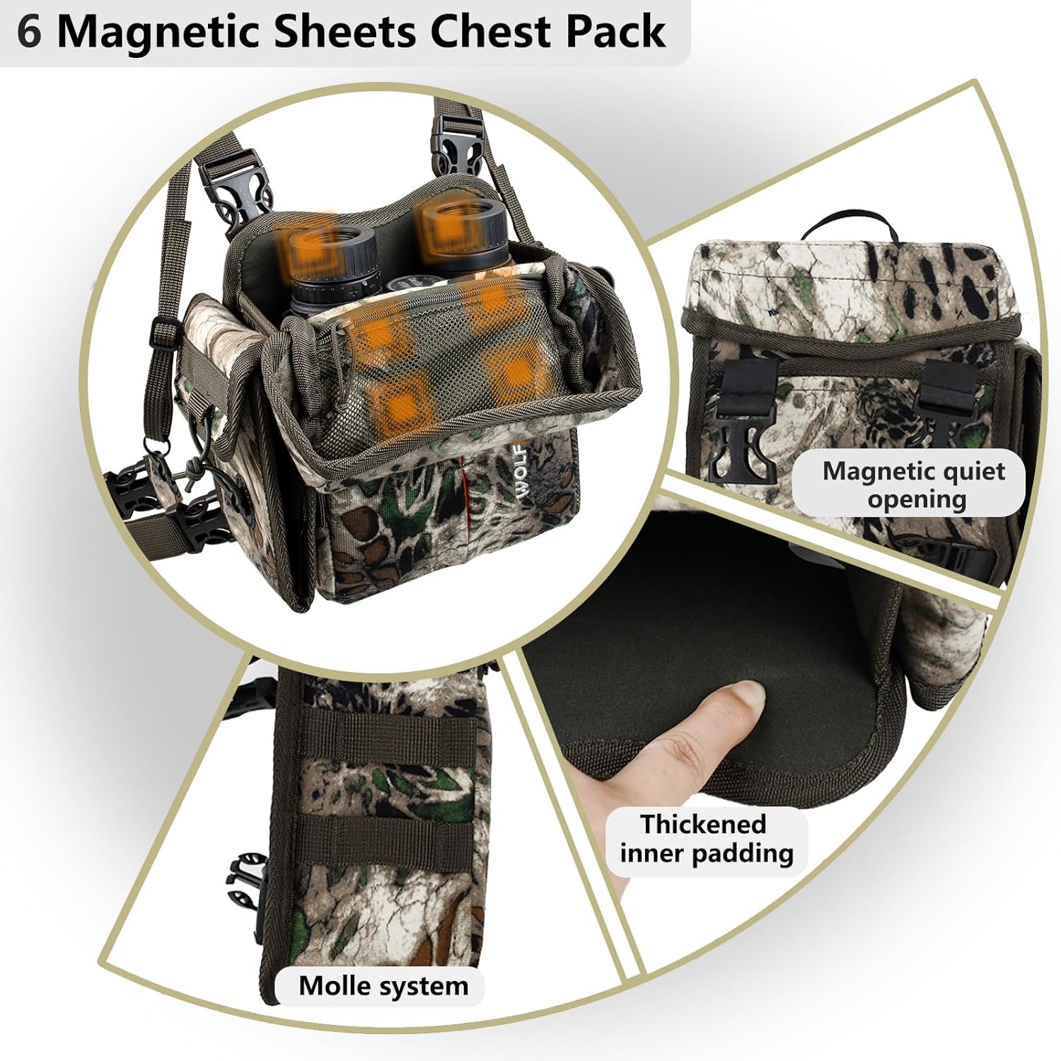 WOLFHUNT Prym1 Camo Binoculars Chest Pack with Rangefinder Pouch, Binoculars Harness Bags Magnetic Opening Bino Case Triple-Use Mode, Hunting Chest Pack W/MolleSystem & Lens Cleaning Cloth - Image 3
