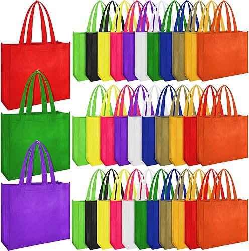 Boao Paquete de 24 bolsas de mano no tejidas reutilizables para regalo, 12 colores, multicolor, bolsas de comestibles de 13 x 11 pulgadas, bolsa de