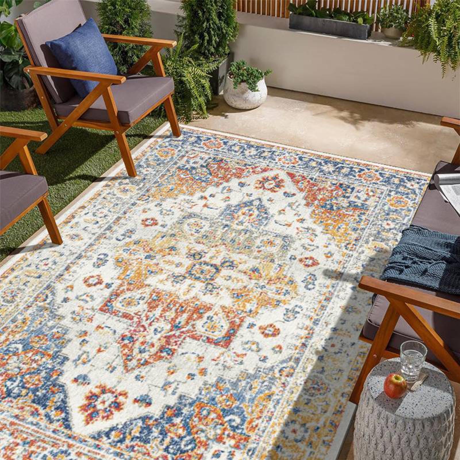 HGTRH Outdoor Rugs For Garden, Outdoor Carpets For Patio, Recycled Durable Outside Rug Washable For Backyard, Porch, Balcony, Deck F 100 * 150cm