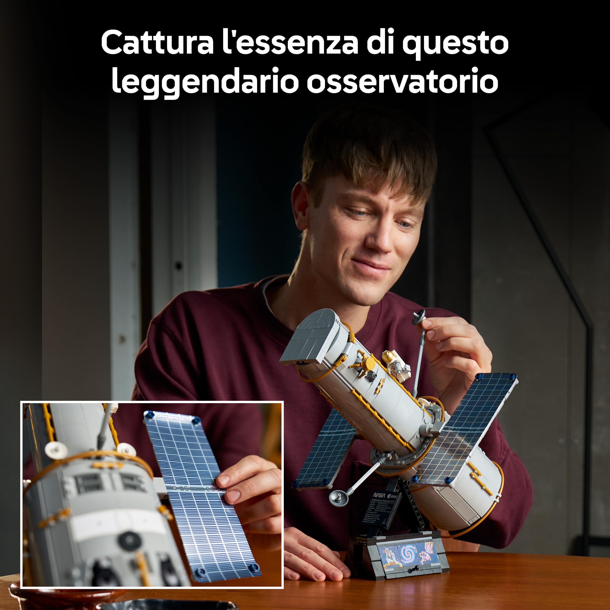 LEGO Icons Telescopio Spaziale Hubble - Kit di Modellismo 3D per Adulti - Set STEM con Pannelli Solari, Quadro Comandi e Minifigure di Astronauta - Regalo Fai da Te per i Fan dell'Astronomia - 11382