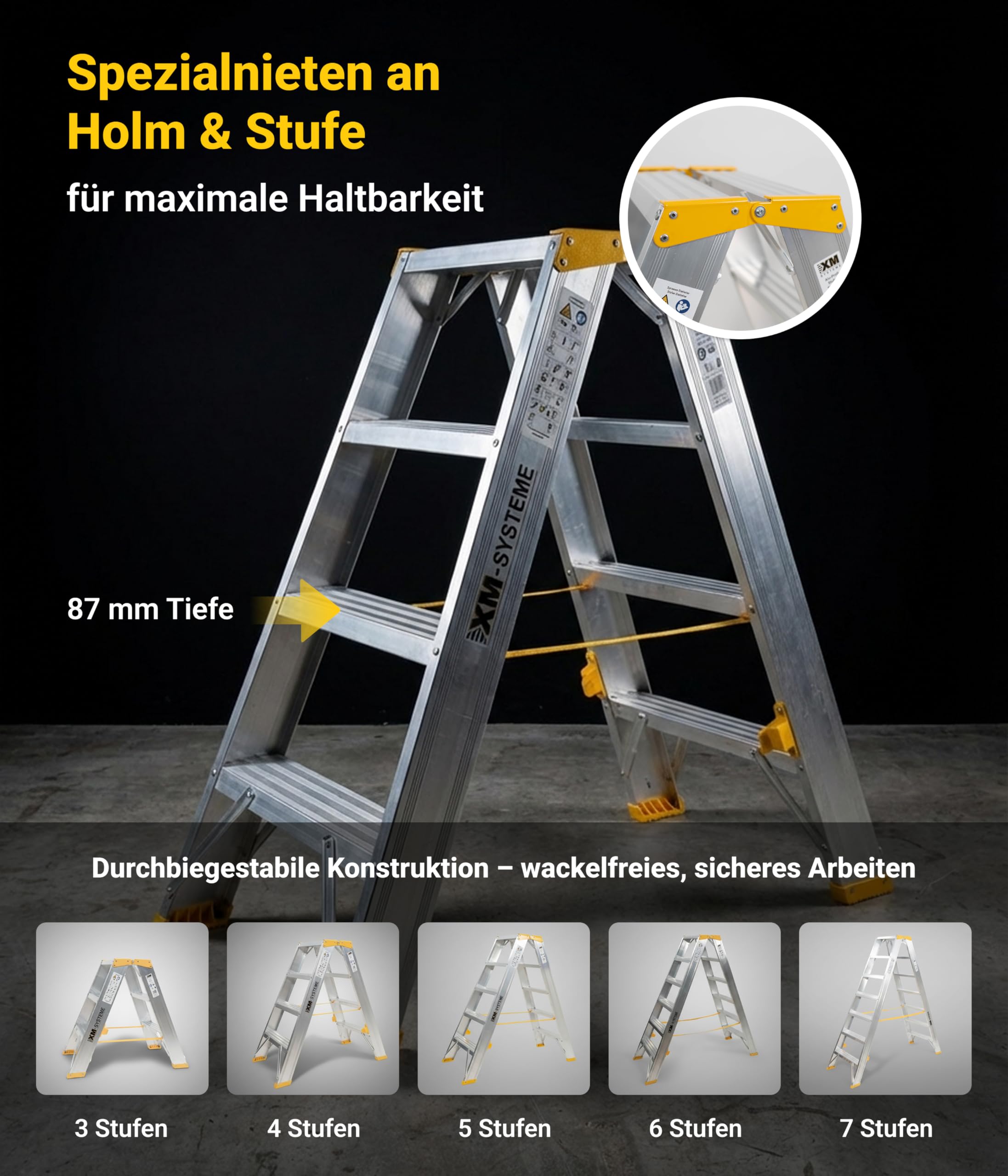 Alu-Stufenstehleiter 2 x 10 Stufen – rutschfeste, stabile Trittfläche nach TRBS 2121-2, kompakte Slide-Stop-Stufen – Profi Stehleiter für Industrie & Handwerk - GS-geprüft - Trittleiter