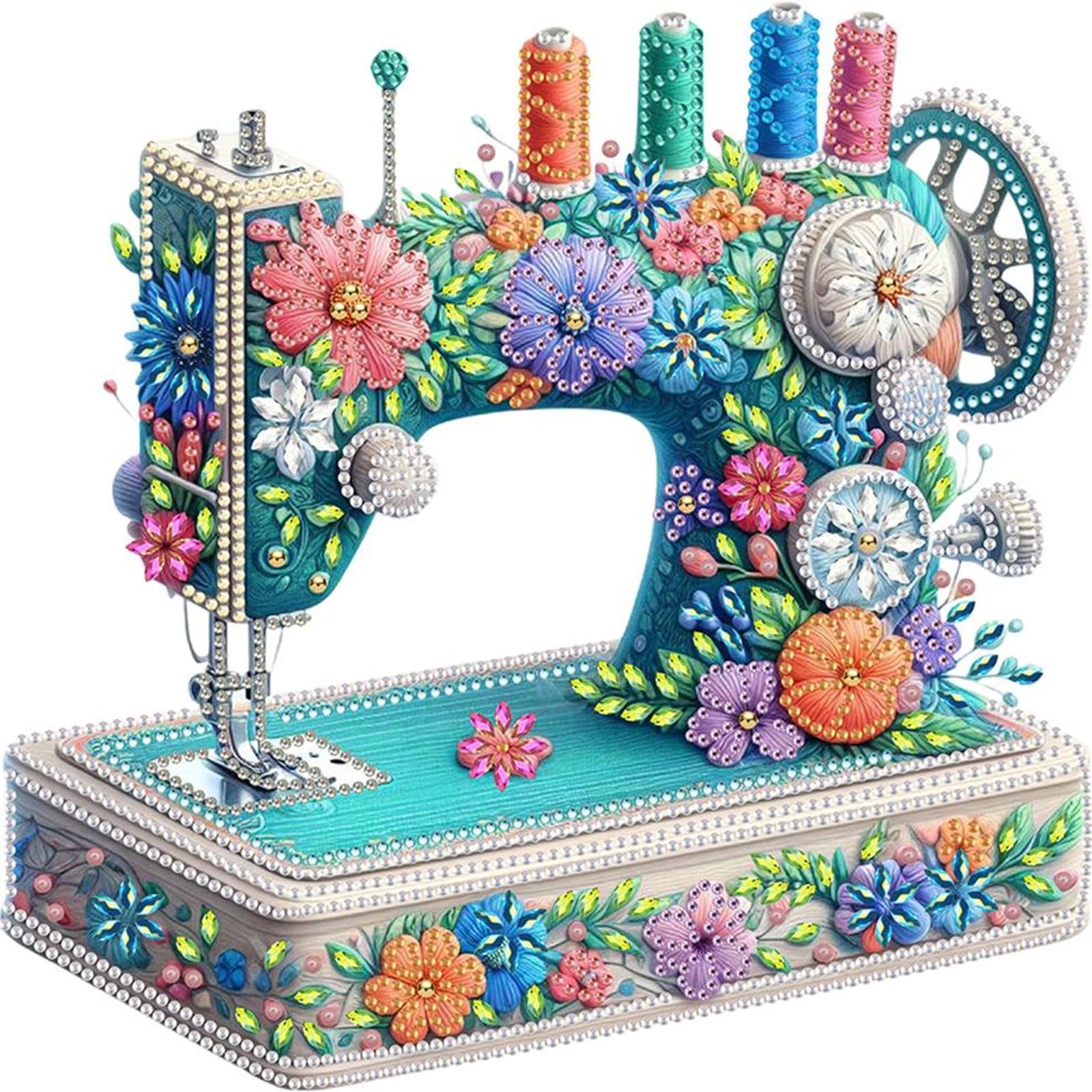 Sewing Machine Special Shape Diamond Painting - 5D Diamond Art Kits for Adults, Diamond Painting Partial Drill Crystal Rhinestone Art, DIY Diamond Art Kits for Adults, 11.8x11.8 Inch (J)