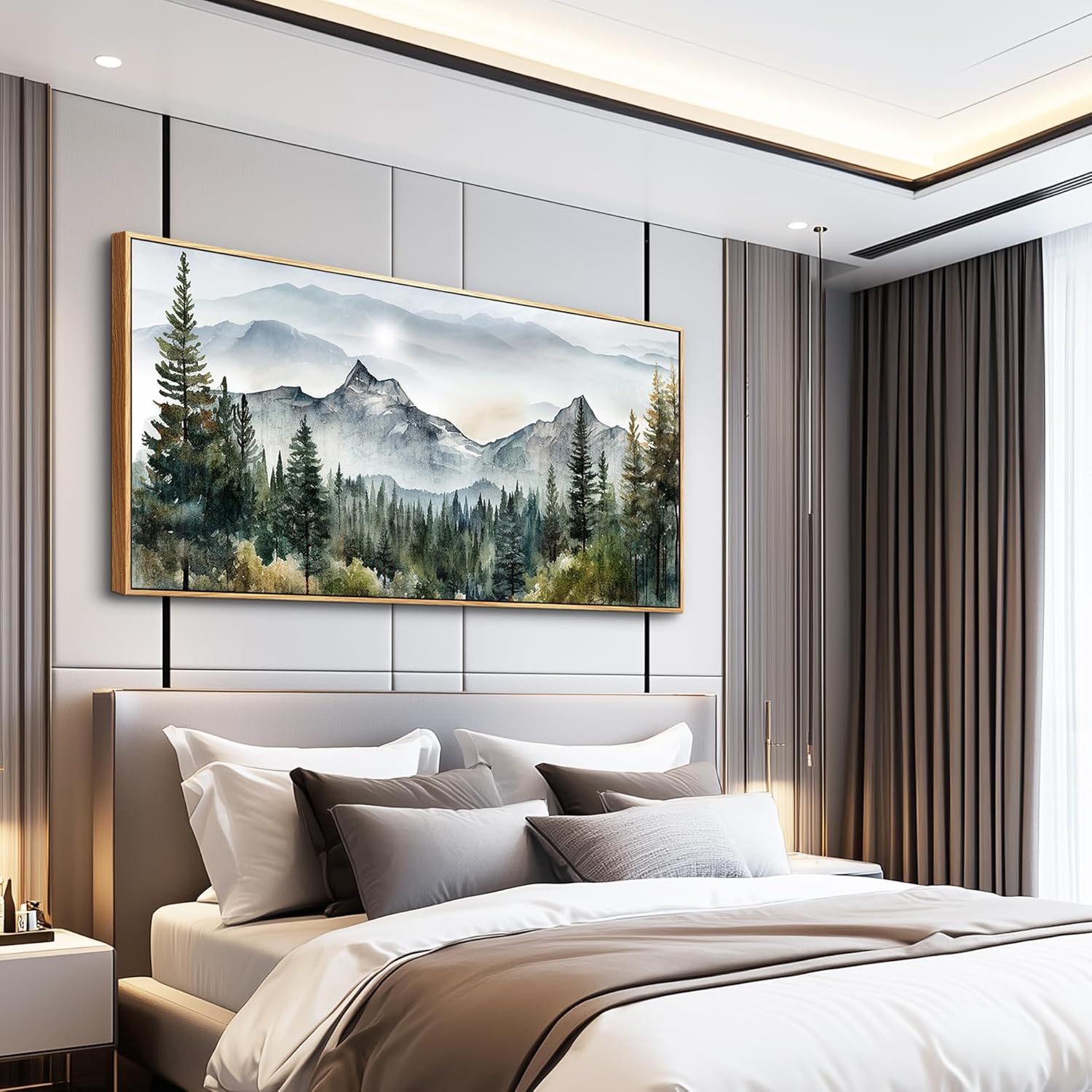 MHARTK66 Large Wall Decor For Living Room Wood Framed Wall Art For Office Bedroom Pictures Abstract Mountain Forest Landscapes Ink Canvas Prints Painting Artwork Modern Stretched and Framed Poster - Image 4