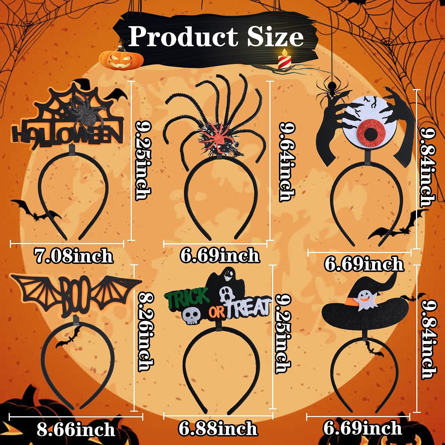 Halloween Headbands Bulk Pumpkin Devil Skull Hairband Witch Hat Headwear for Halloween Costume Cosplay Party Favors