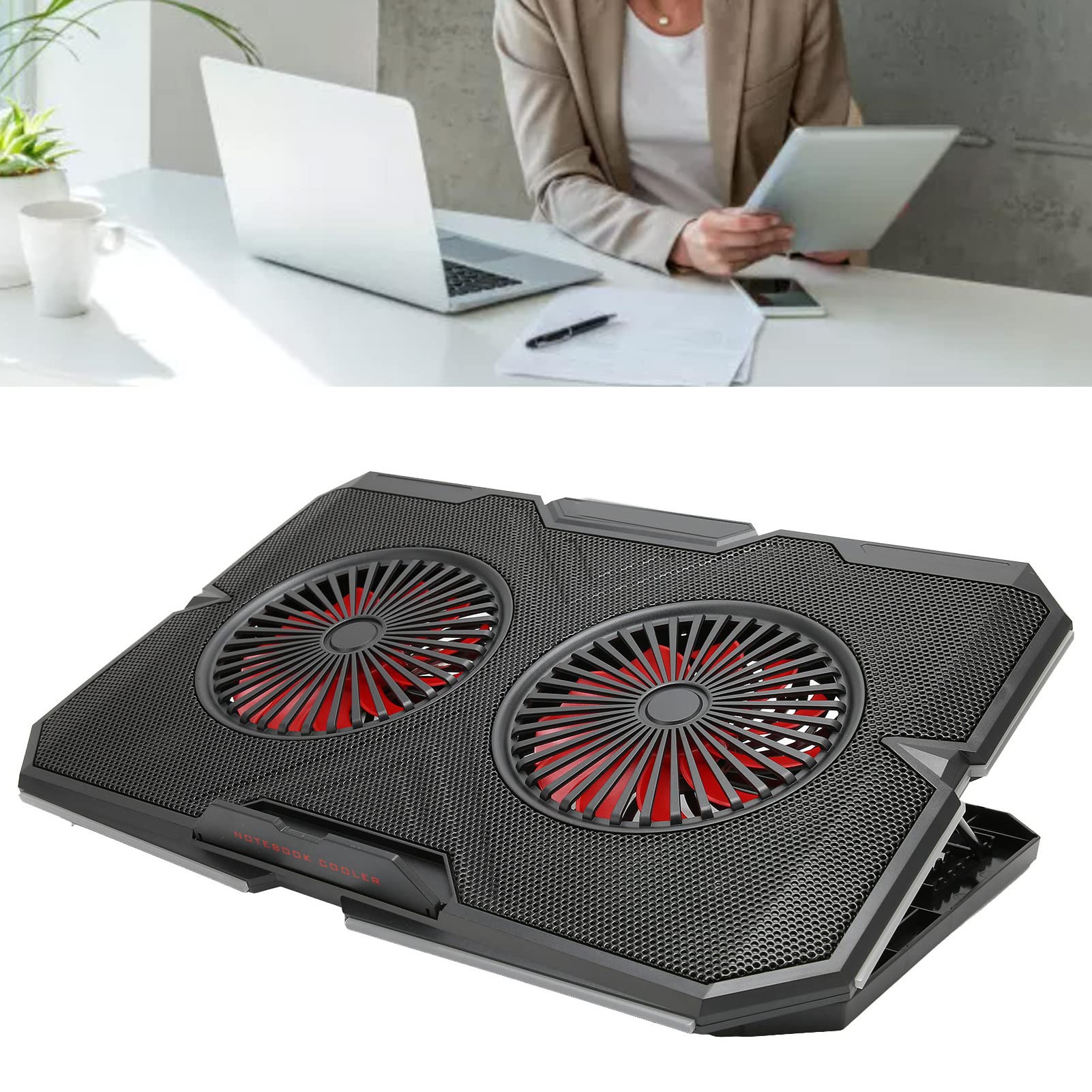 RGB Podkładka chłodząca do laptopa Podwójne ciche wentylatory 2 porty USB 7 poziomów, regulacja wysokości Chłodnica do laptopa do gier, wentylator do gier w notebooku