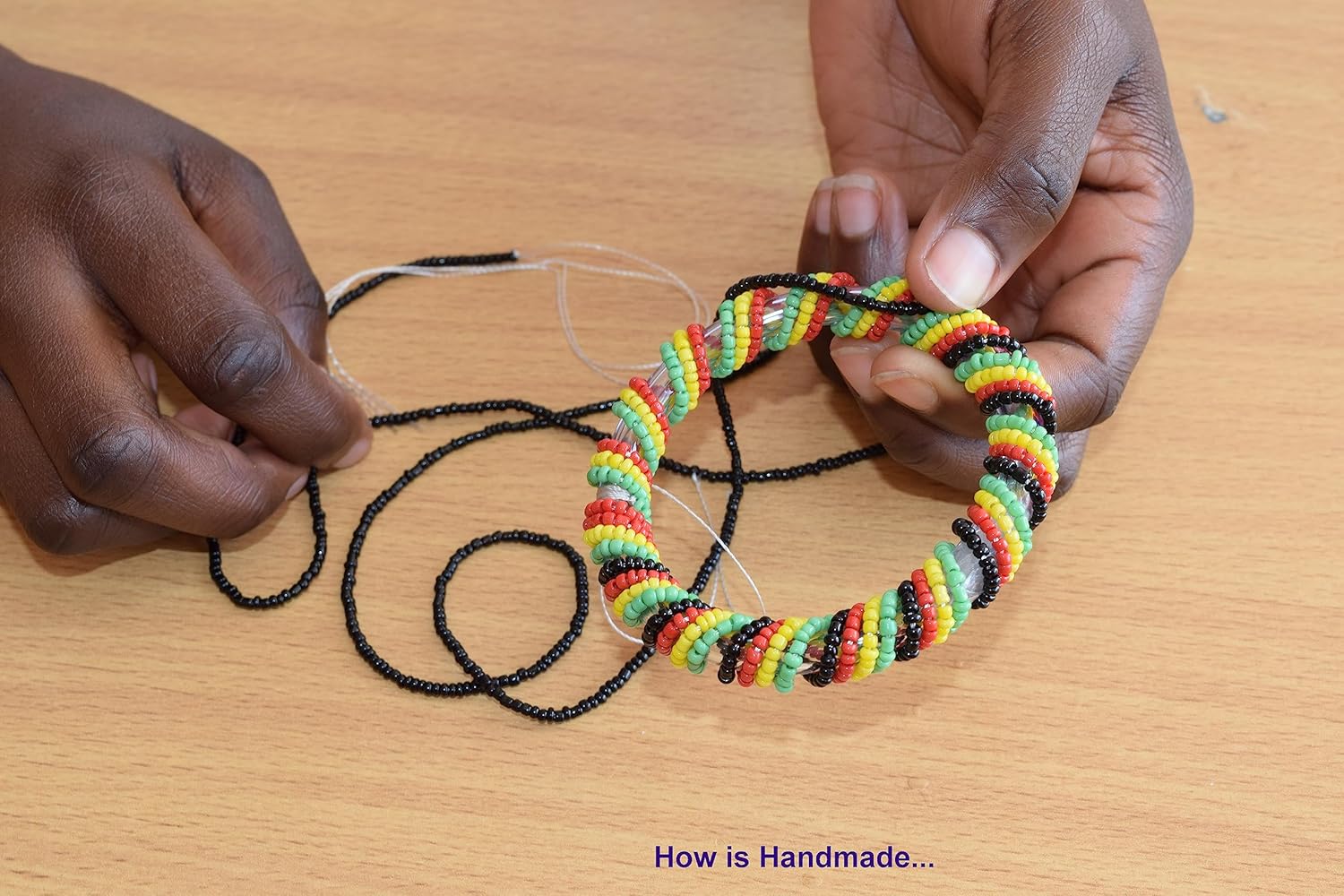 Tembo Crafts Africa - Set of 3 Handmade Bangles for Women - Beaded Bracelets - Boho Jewelry Gifts - Red Green Black - Handmade From Africa - Image 5
